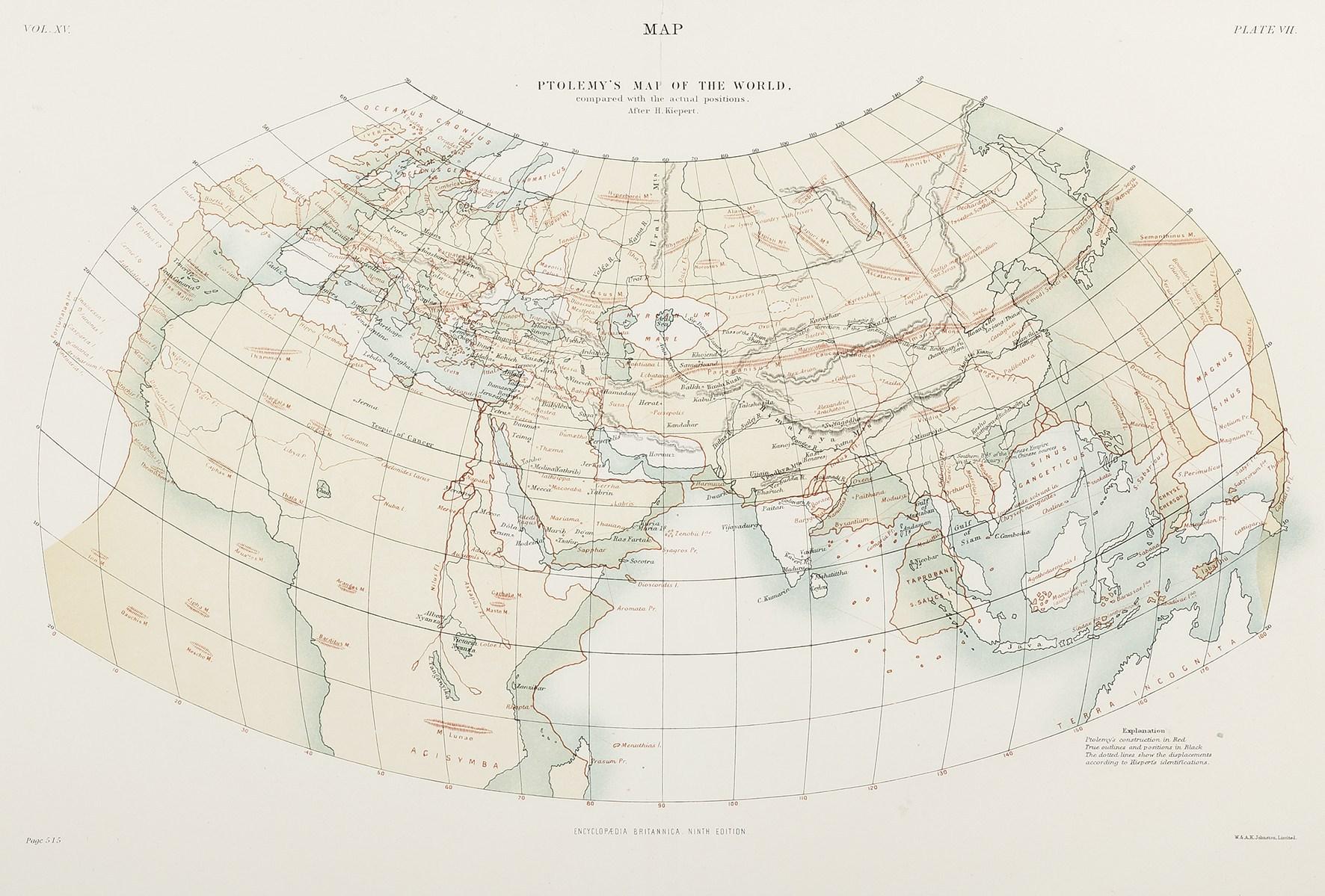 Map of Ptolemy’s Map of the World, Compared with the Actual Positions ...