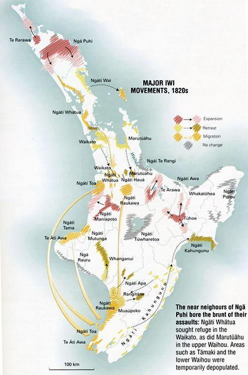 Native Nz Map Map of tribal movements in the North Island of New Zealand in the 1820s ...
