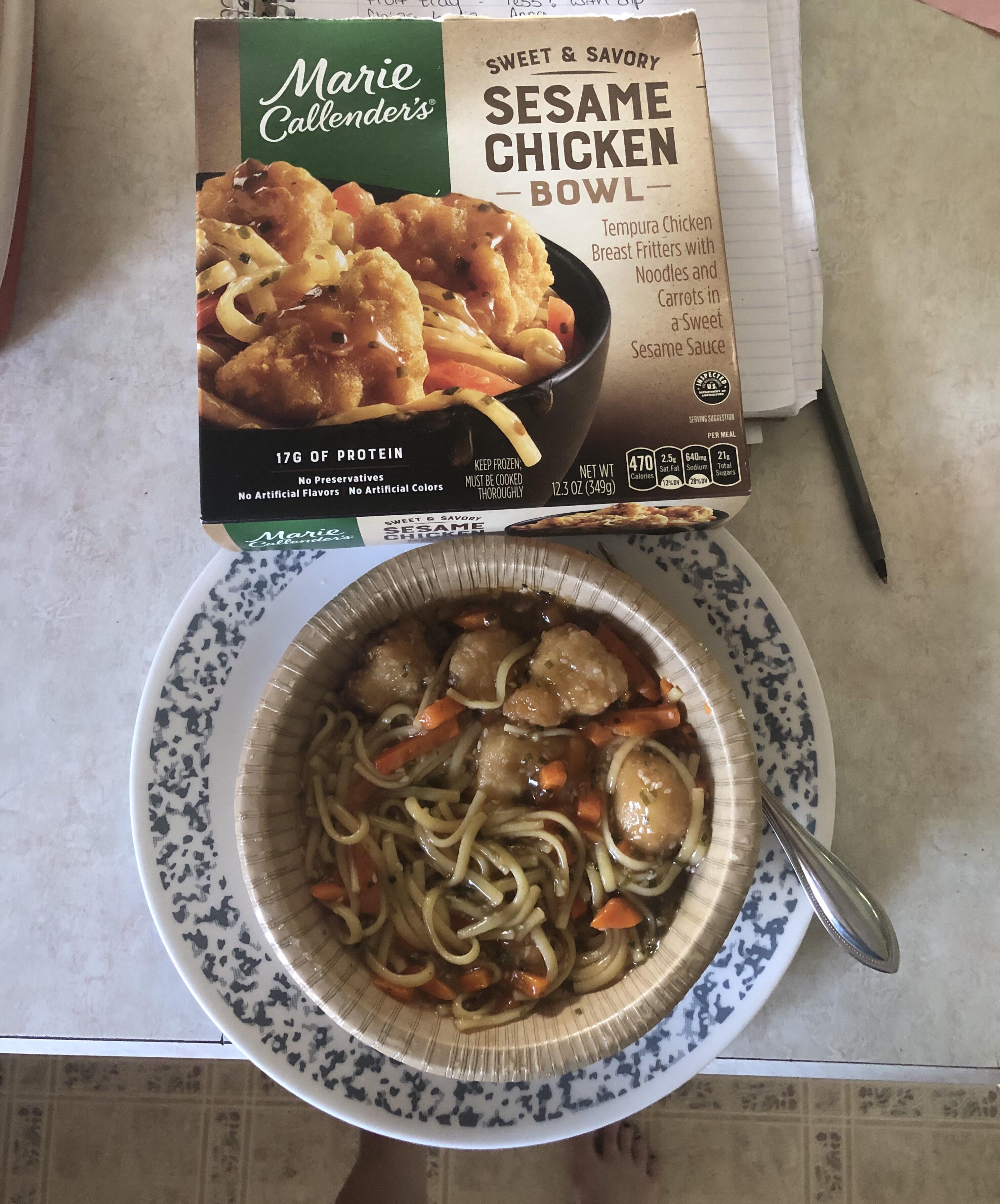 Marie Callender's Sesame Chicken Bowl. Scrolller