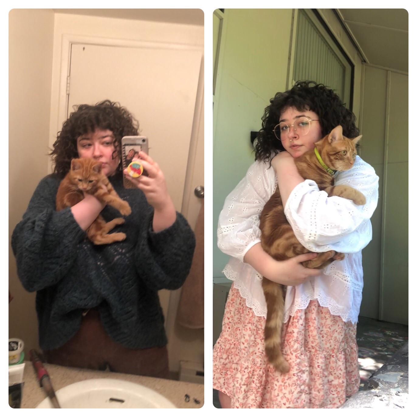 My cat when he was a kitten vs 7 months old. He weighs 13 pounds! The