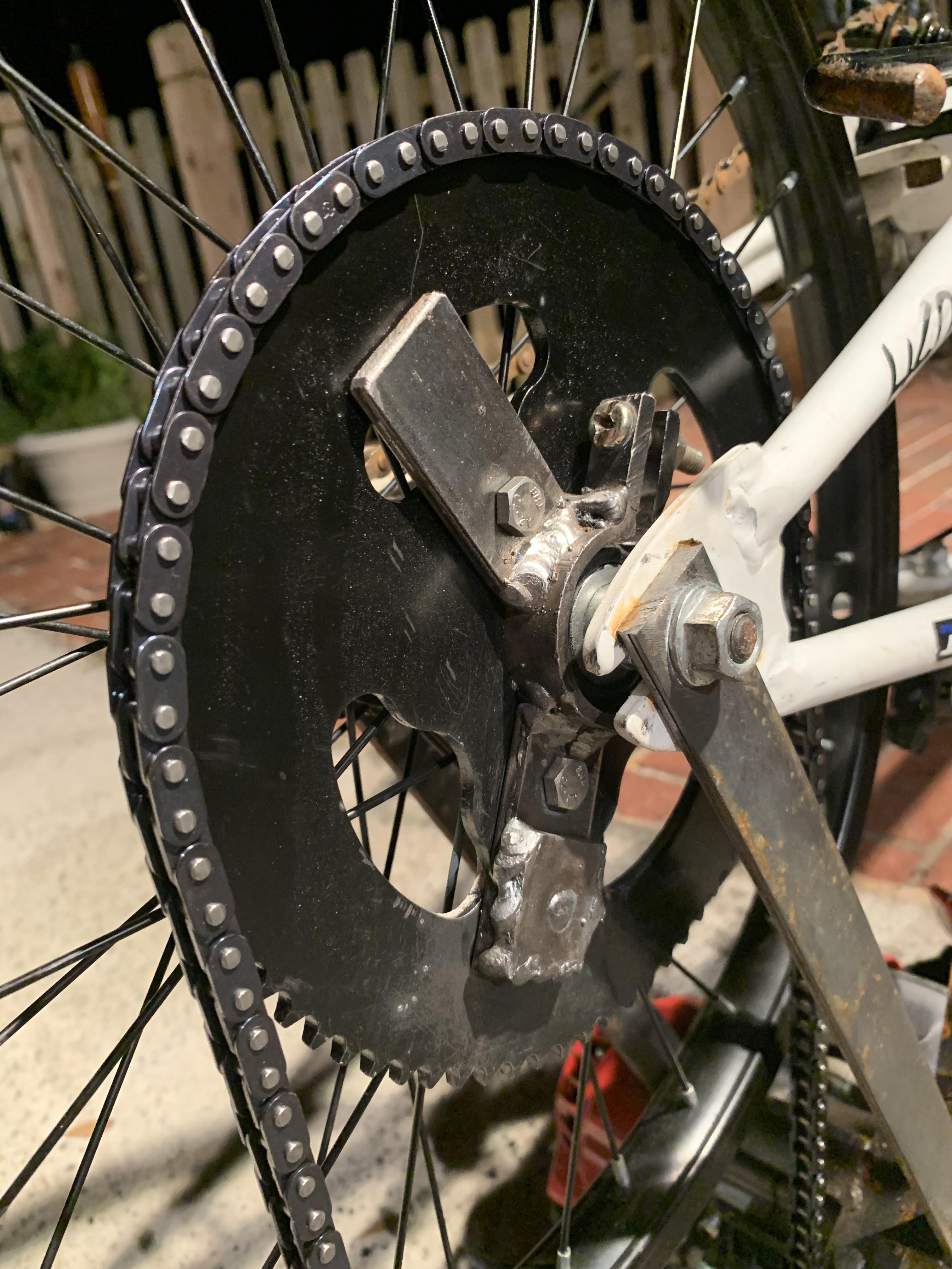 My home made sprocket hub mount adapter installed and modified with a