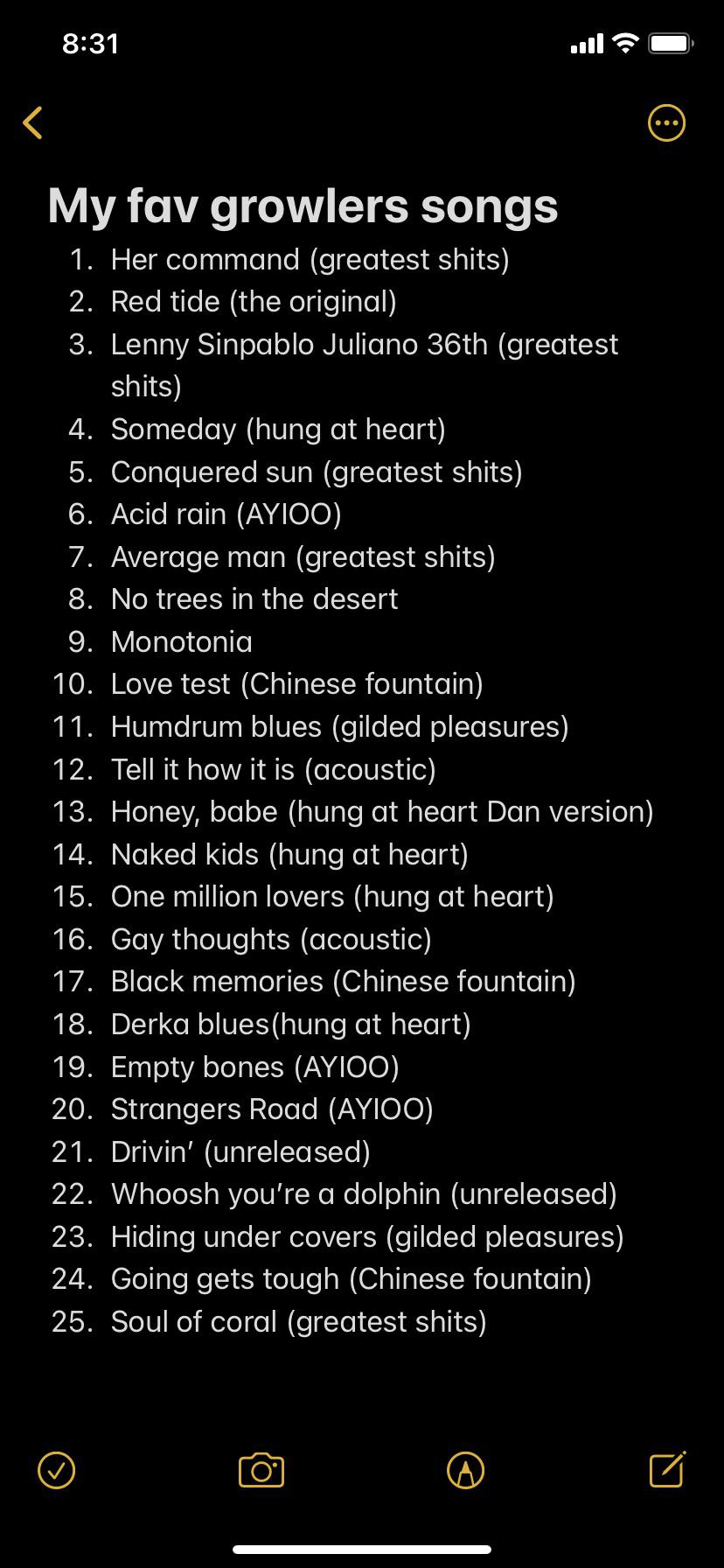 My own ranking of growlers songs. Scrolller