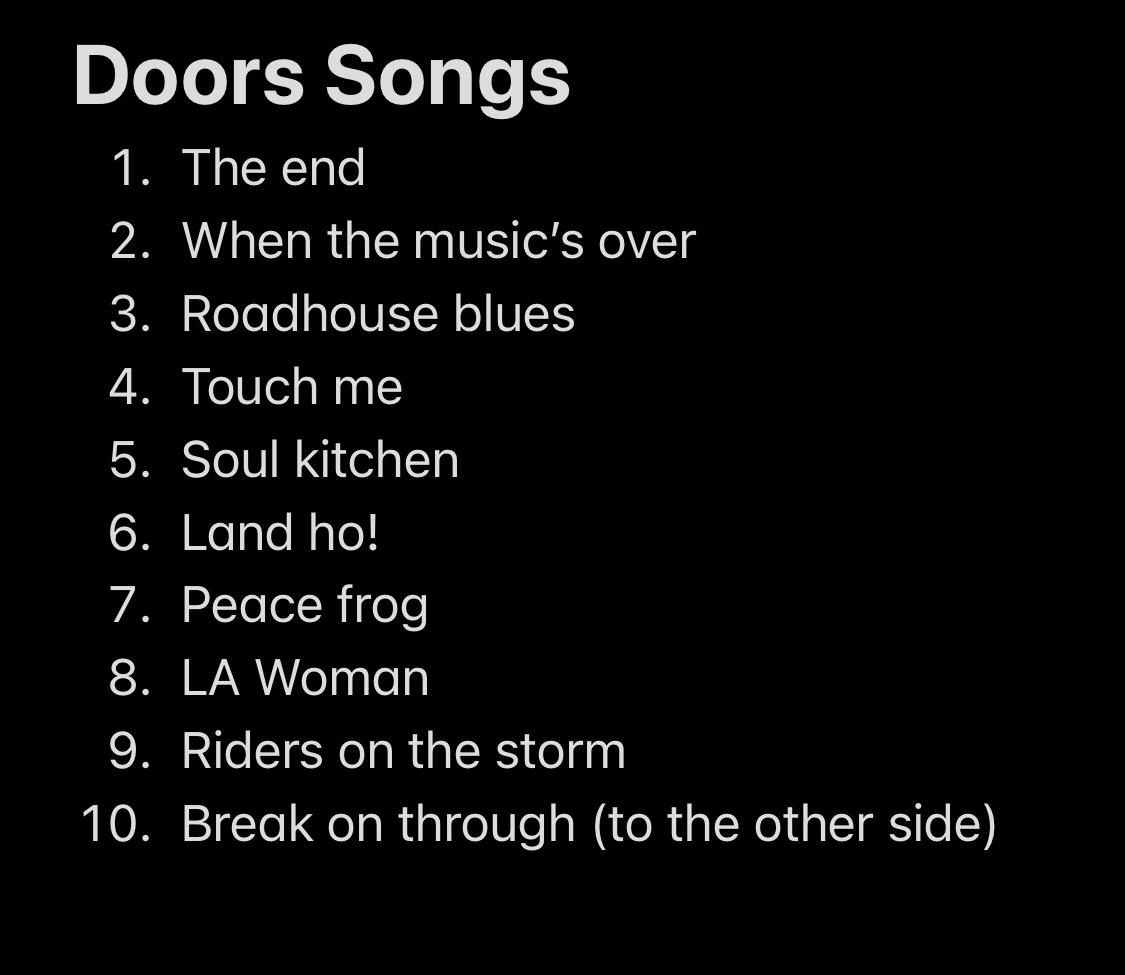 My top 10 Doors songs... I’m prepared to be roasted. Scrolller