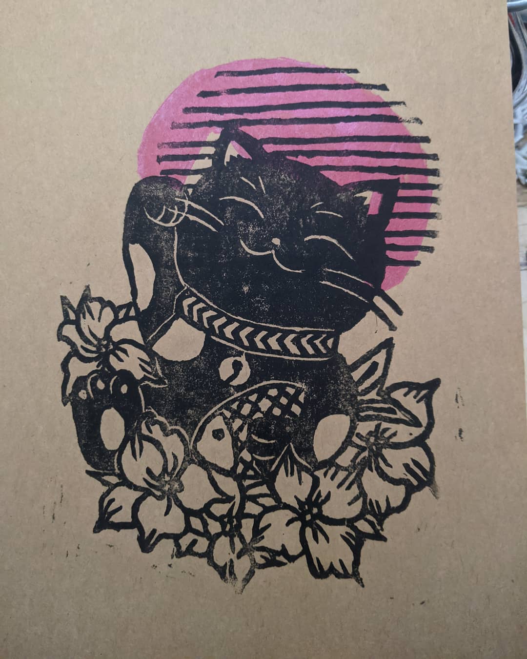 New to linocut! First time trying a two color print | Scrolller