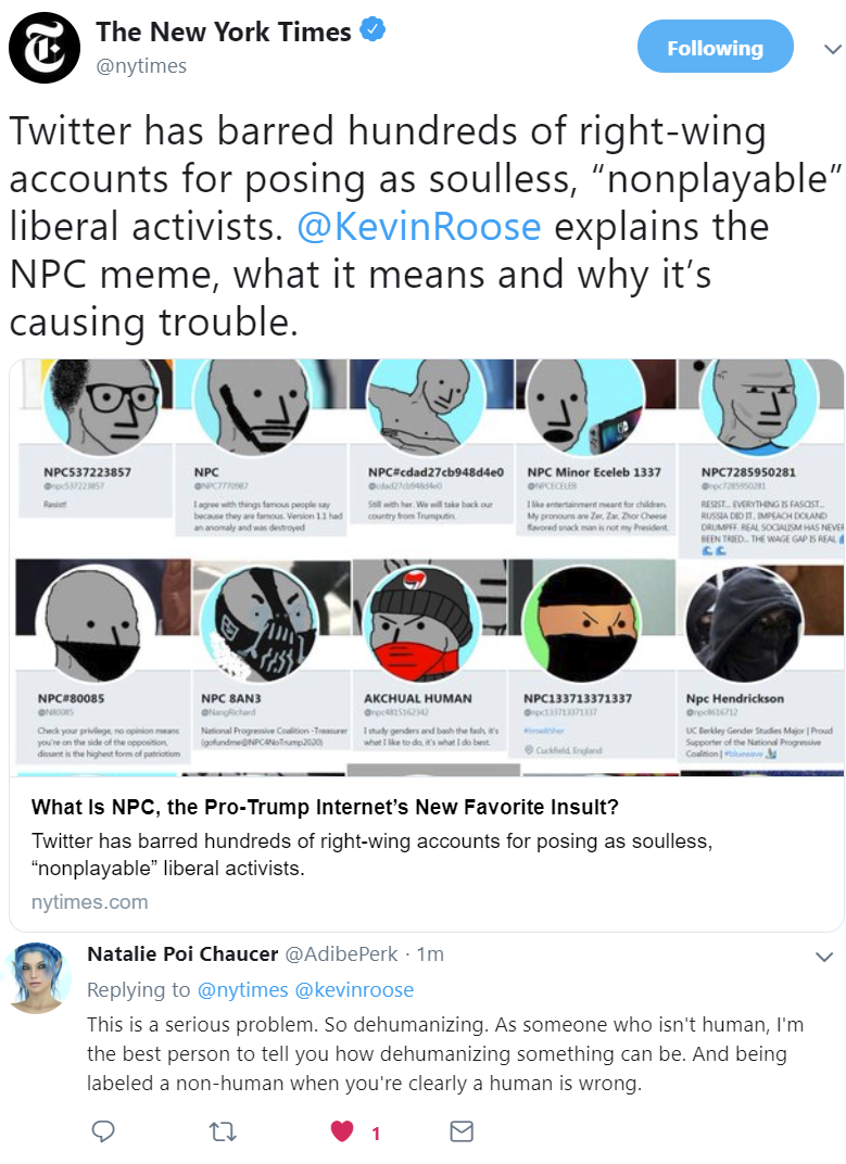 New York Times Reports On The Npc Meme First Responder Is An Npc Lol Scrolller