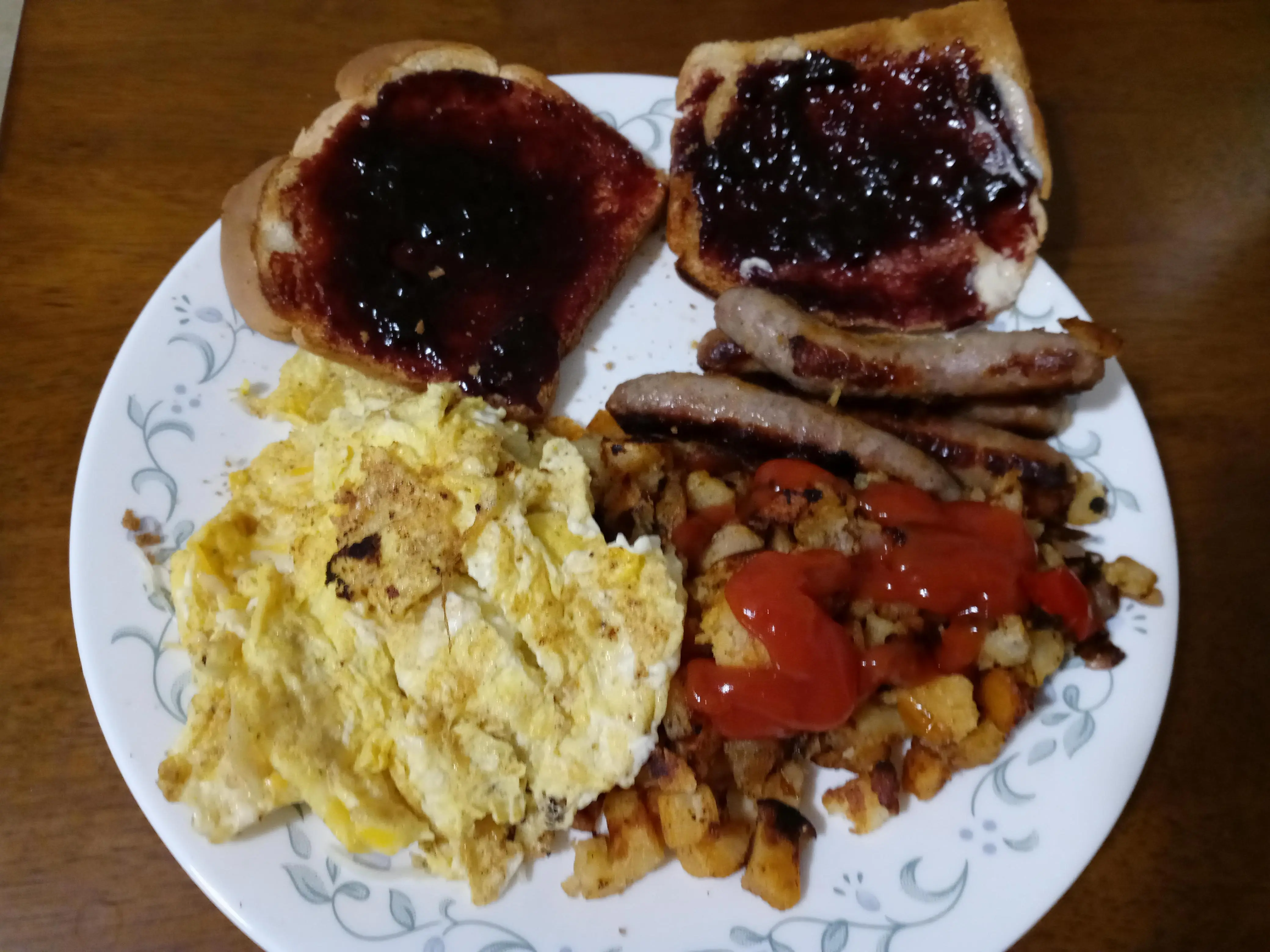 Breakfast Basic Not fancy, just a filling basic breakfast. Sausage links. Eggs ...