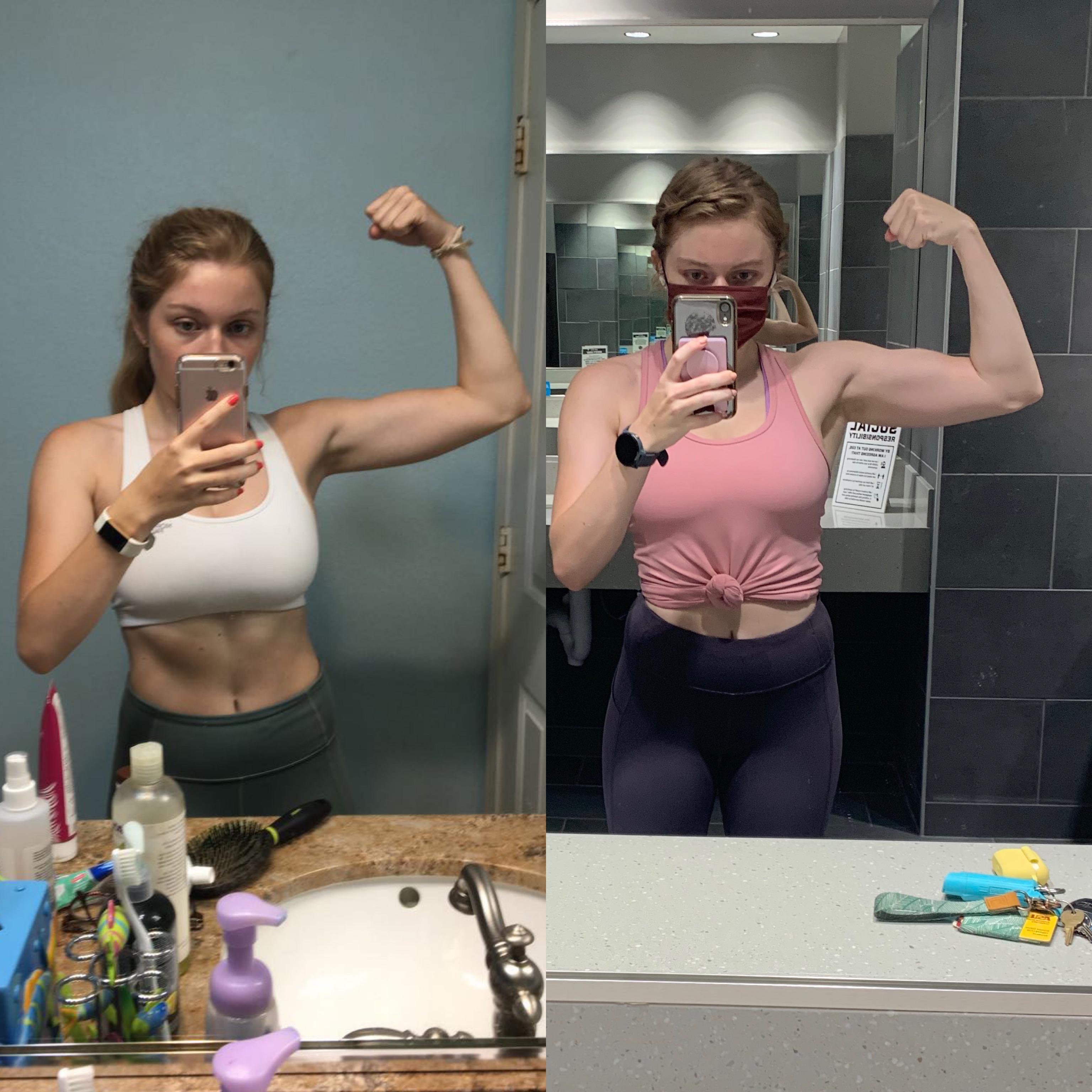 One year progress (F/23/5’2) i strength train 5 days a week. Currently