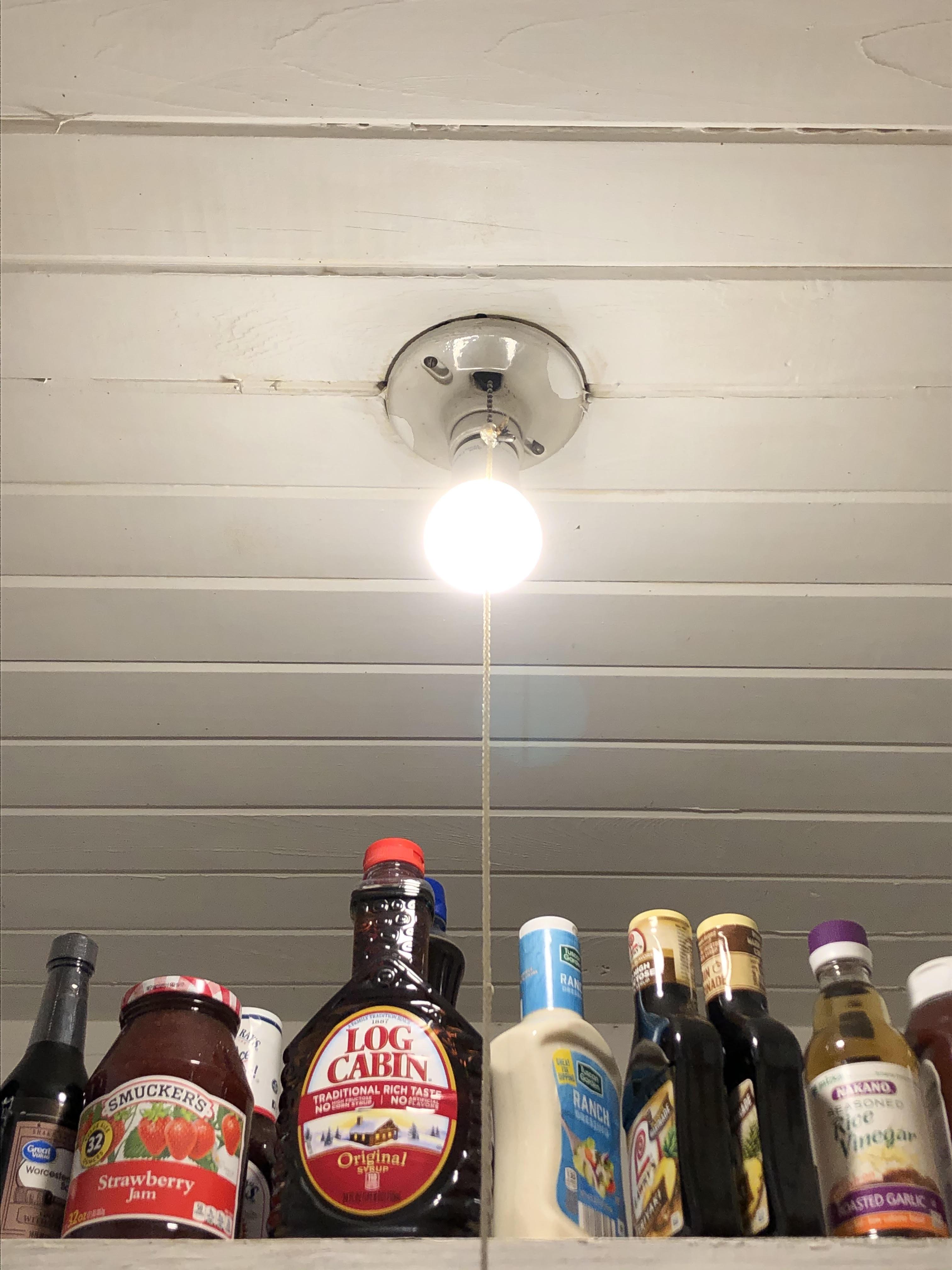 Our pantry light has a pull string that is stuck on "on." My daughter yanked on it too hard (it
