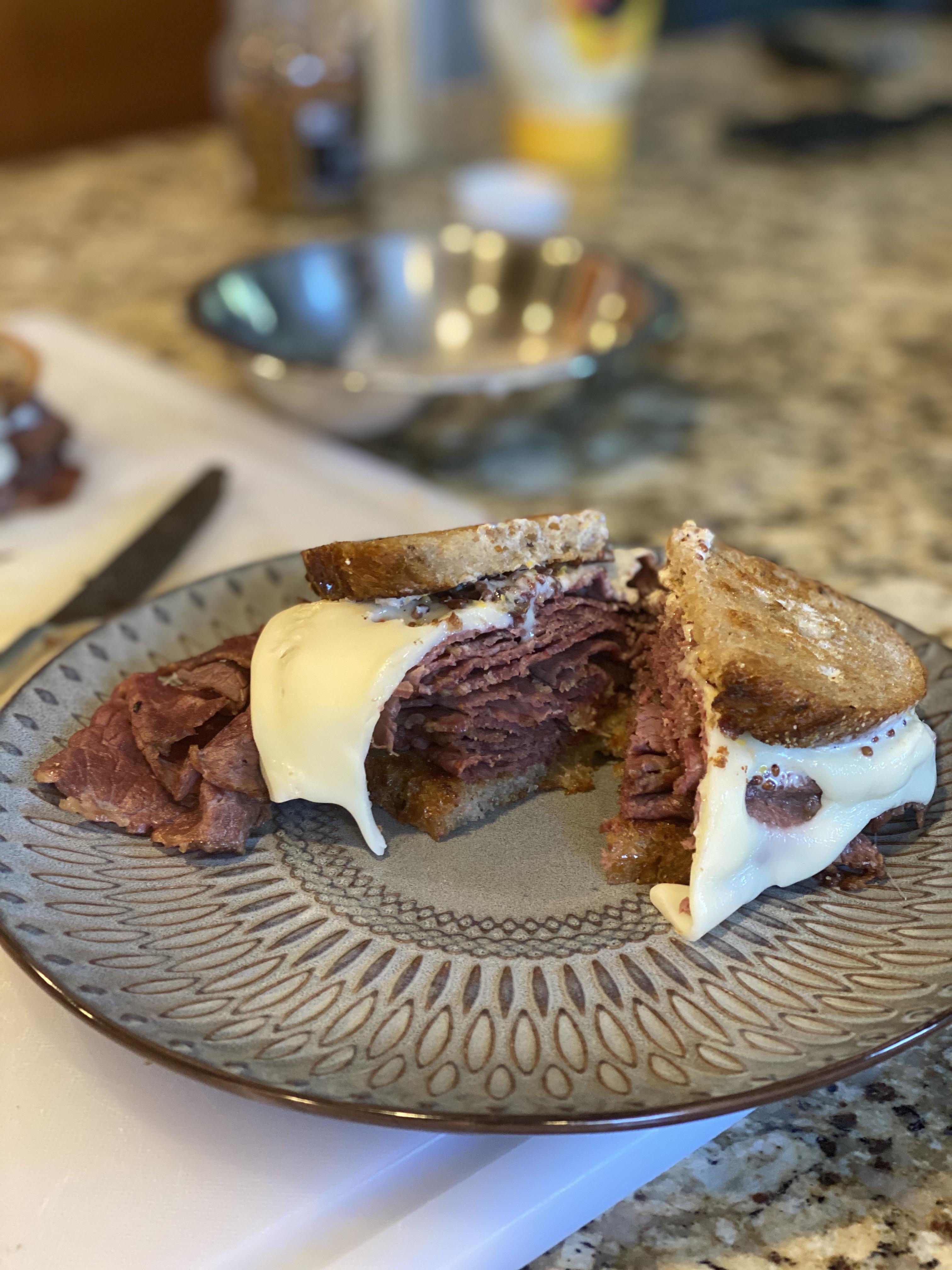 Pastrami and Swiss with whole grain mustard, horseradish aioli Scrolller