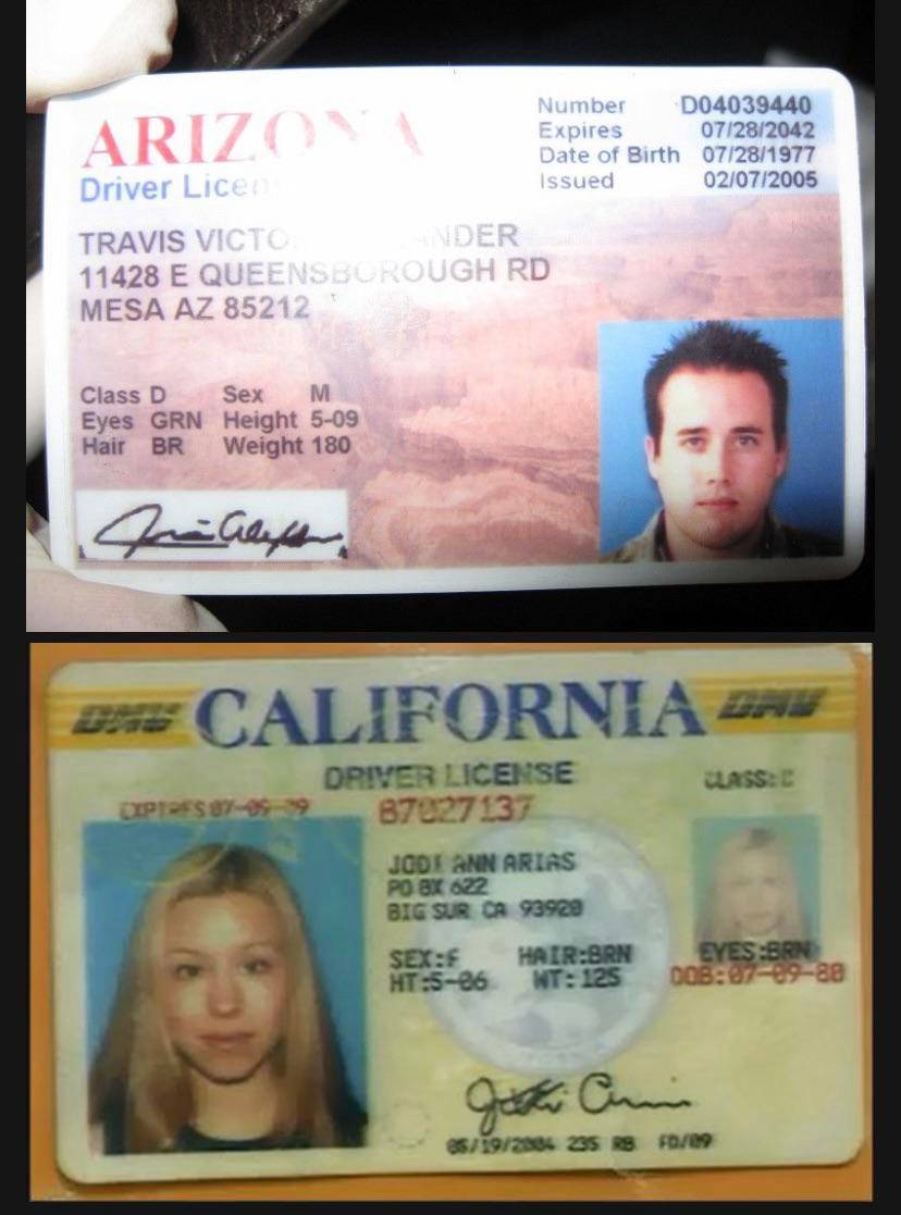 Photo of Jodi Arias and Travis Alexander’s Drivers licenses Scrolller