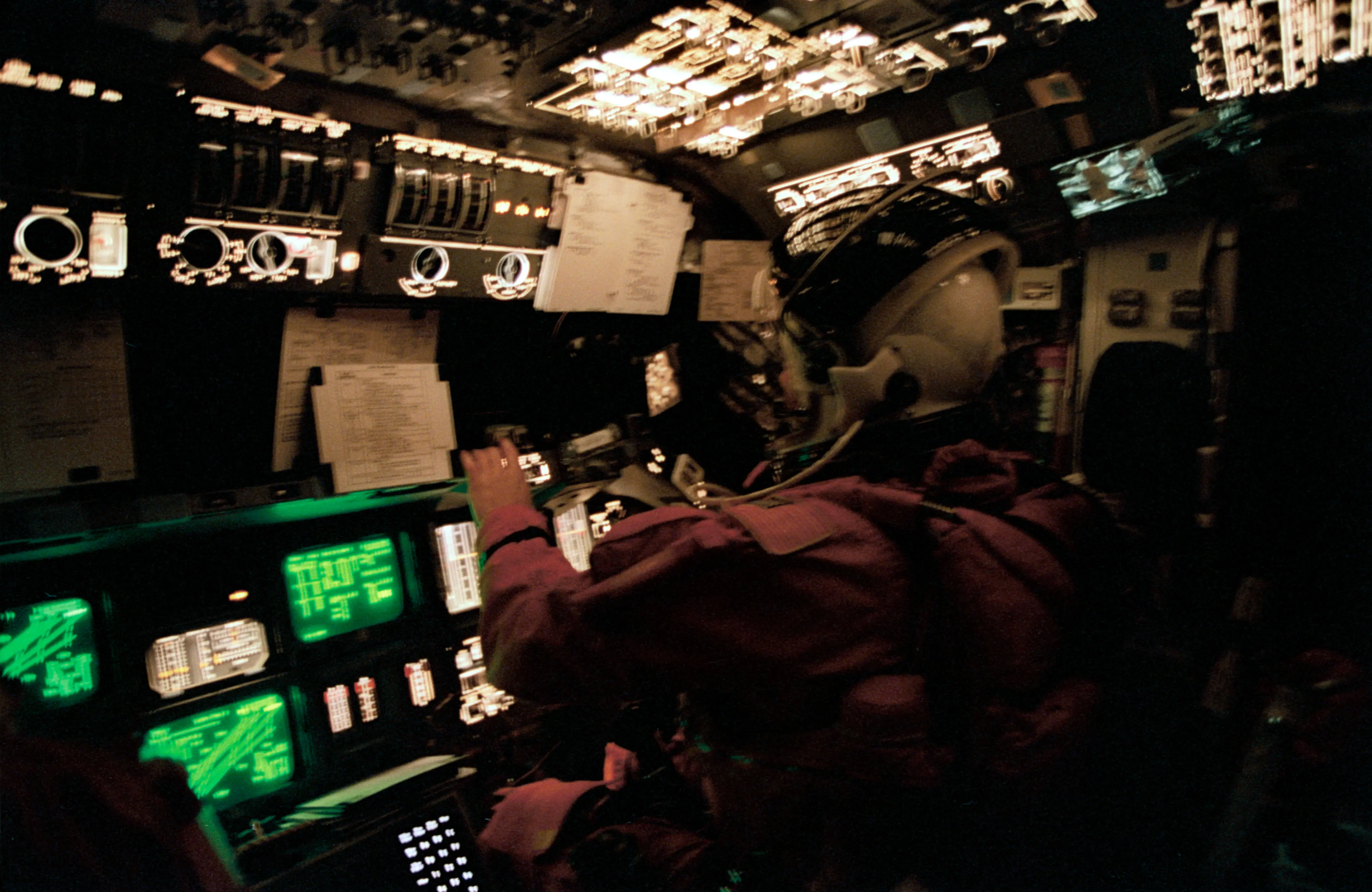 PLT Andy Allen as seen on Columbia's flight deck during reentry at the ...
