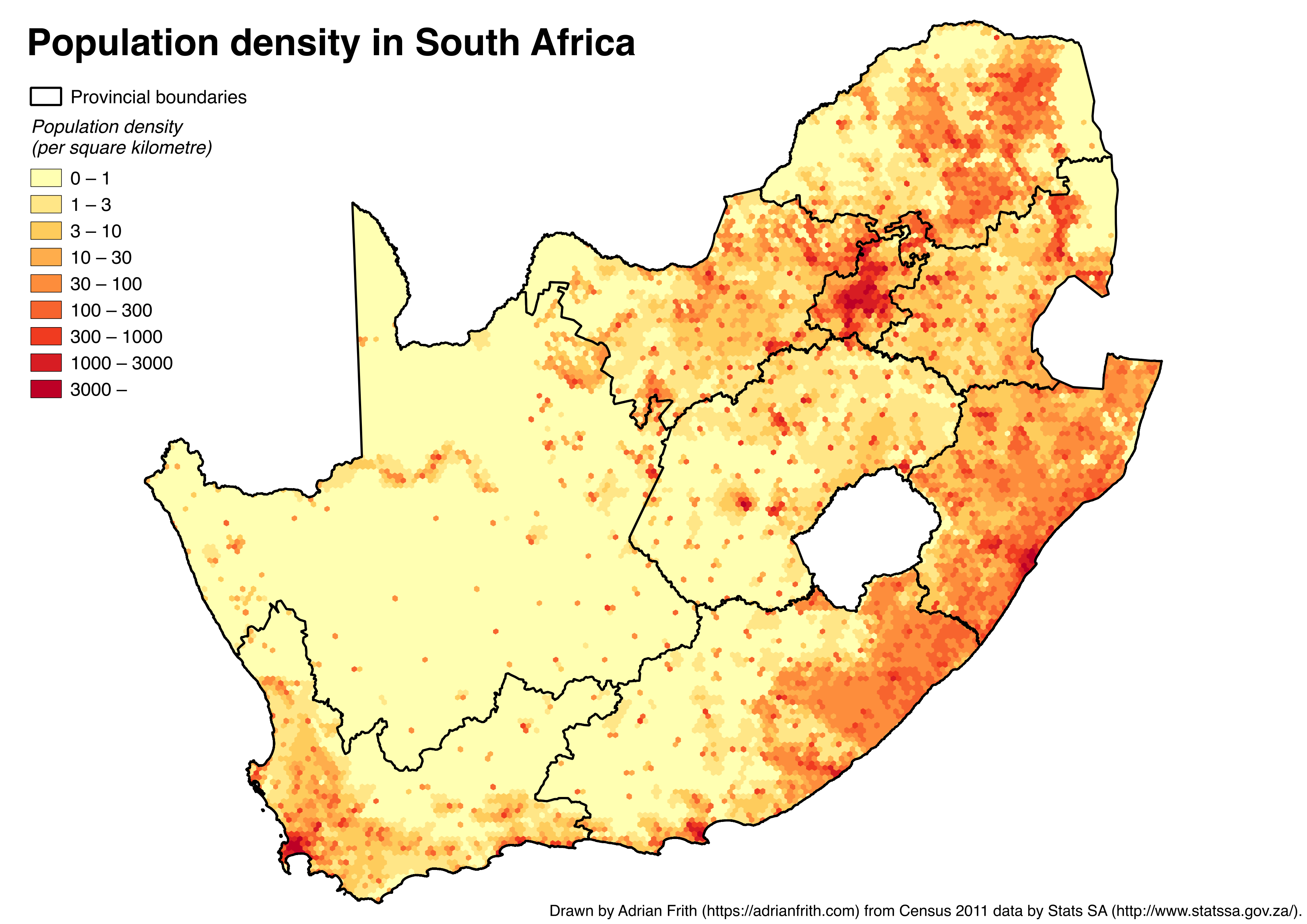 Population Heat Map of South Africa Scrolller