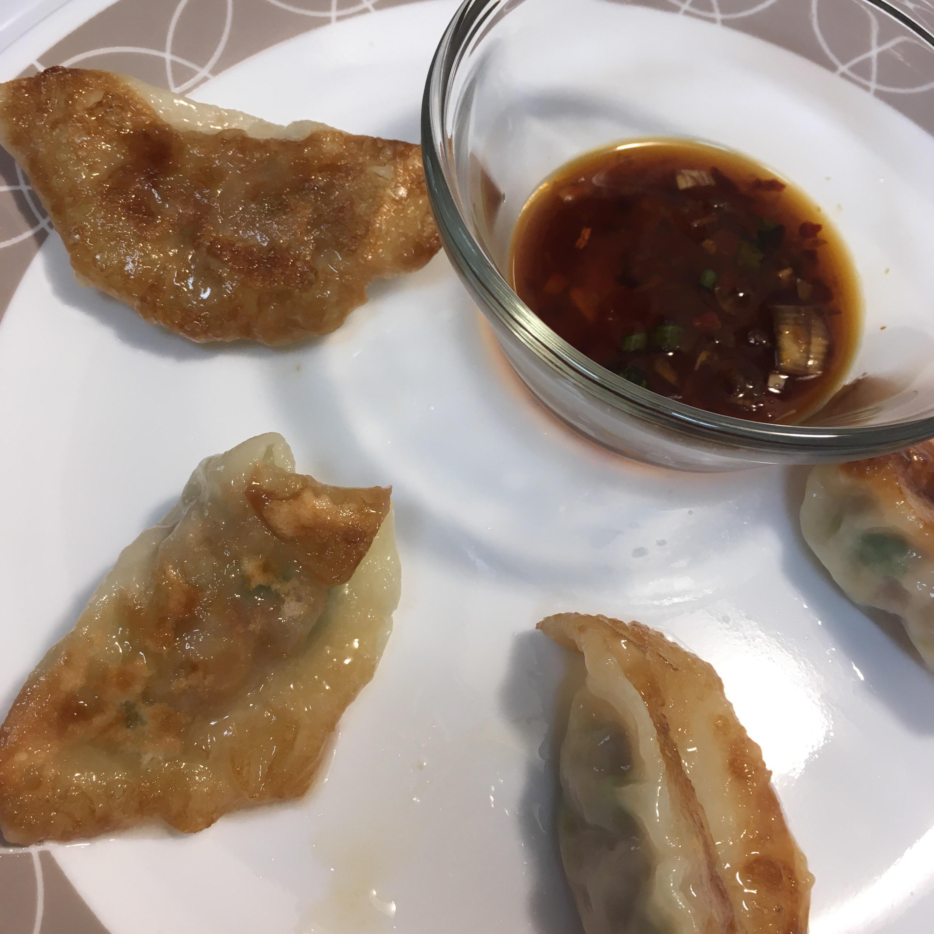 Pork and Cabbage Gyoza Dumplings with Dipping Sauce Scrolller