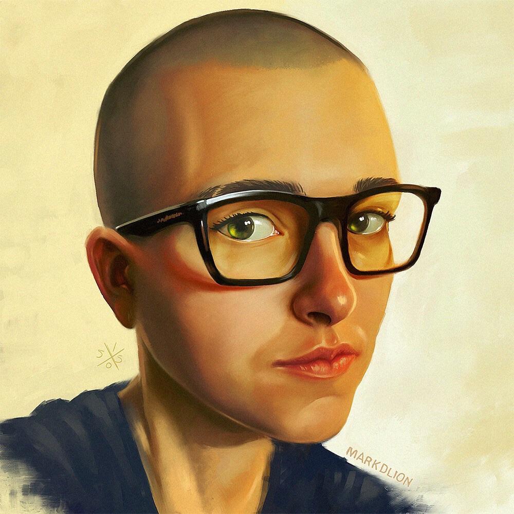 Portrait of Me when I Shaved My Head, Artist Mark D Lion Scrolller