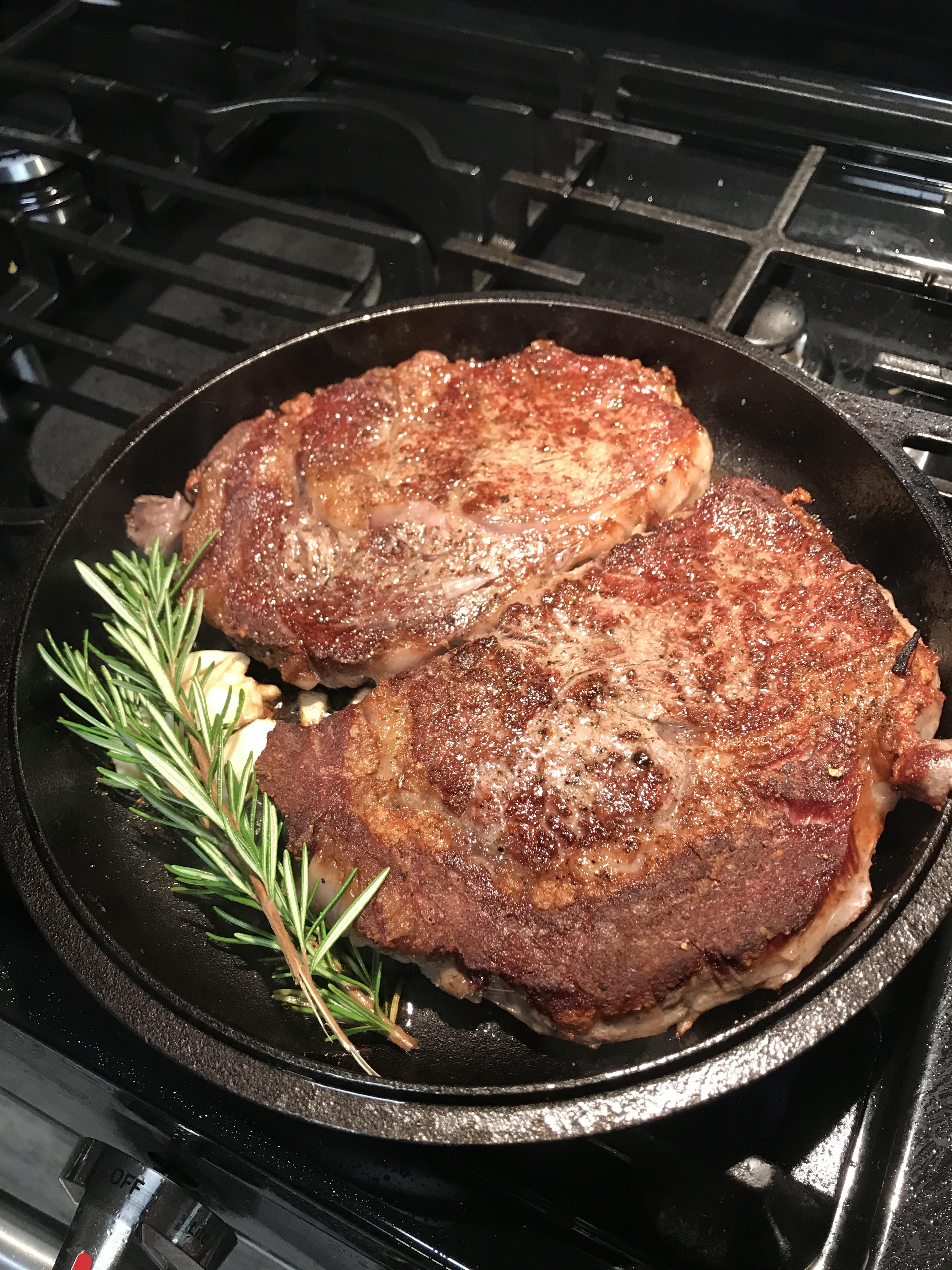 Reverse Seared Ribeyes In Cast Iron Scrolller 