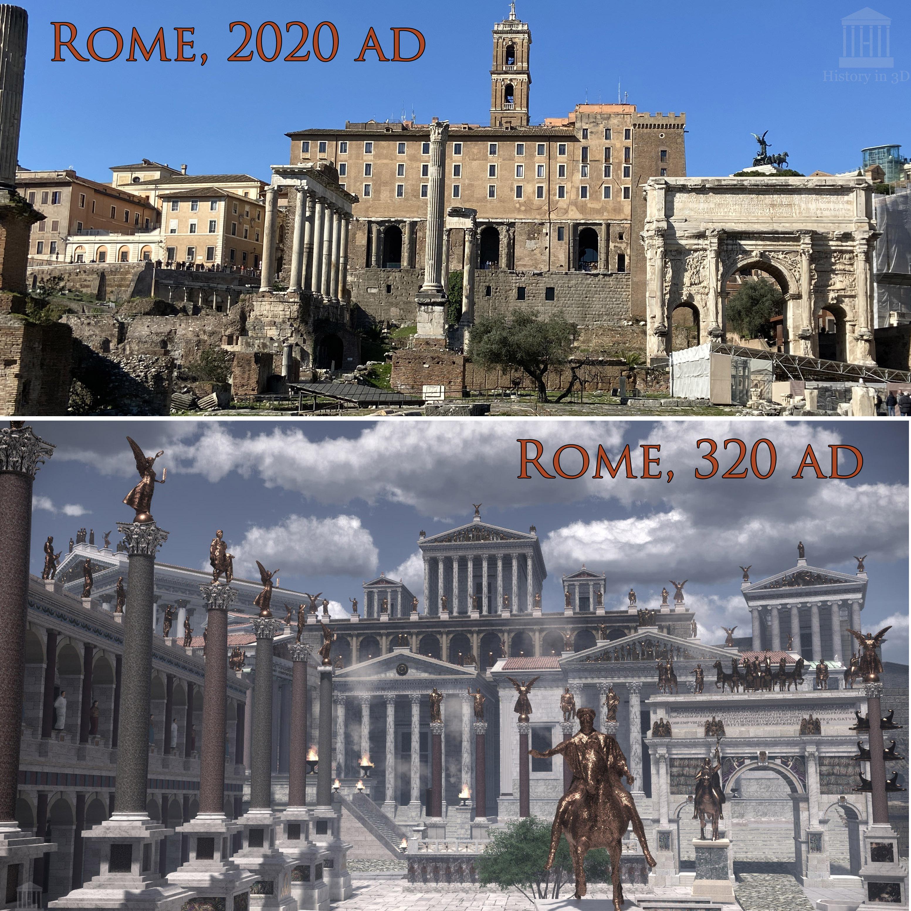 Rome - then and now. True colors and architecture reconstruction ...