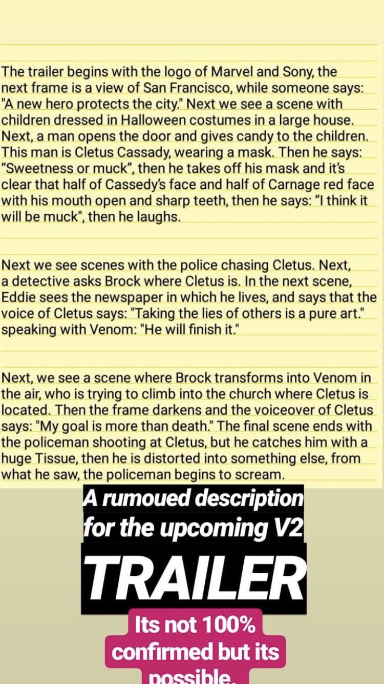 RUMOURED description of teaser trailer for venom 2 Scrolller