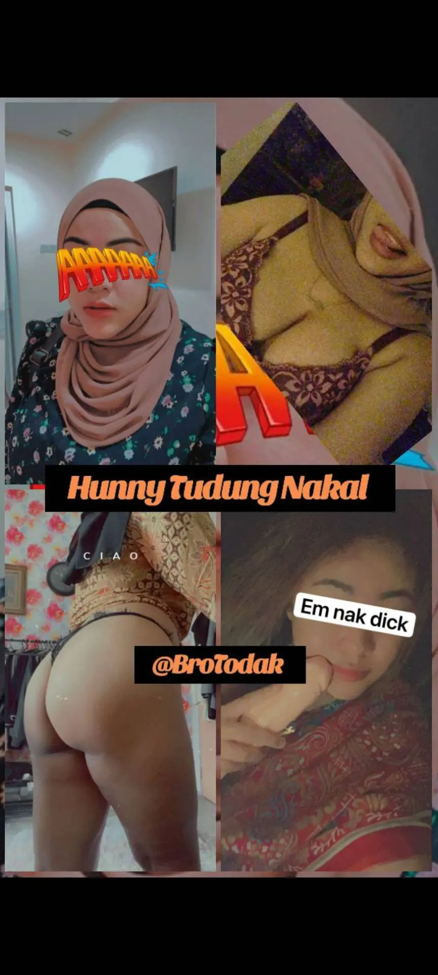 Curvy Asian hijabi in a floral blouse and lace lingerie, posing for selfies showing her ass.