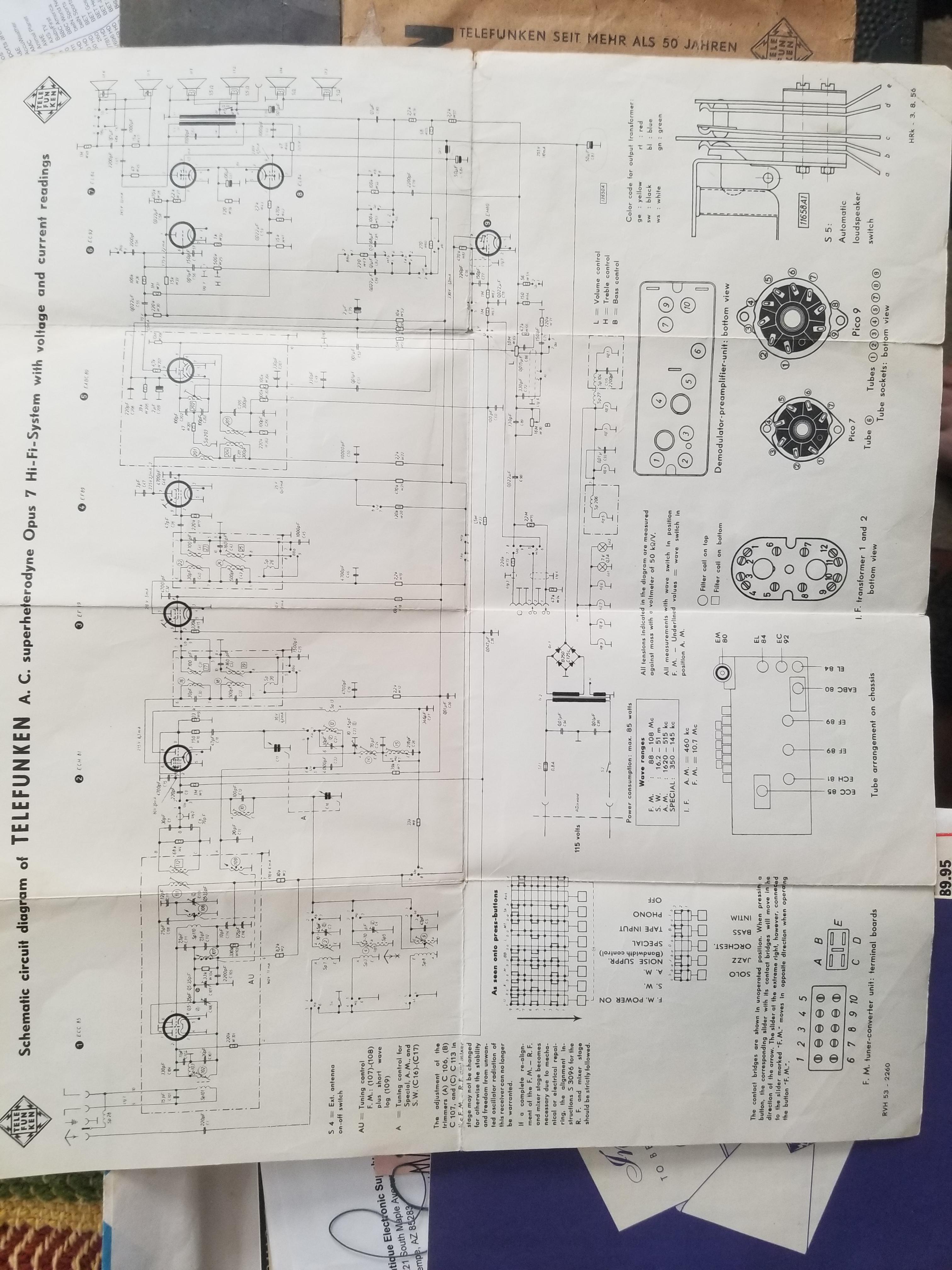 Schematic diagram of a telefunken opus 7. | Scrolller