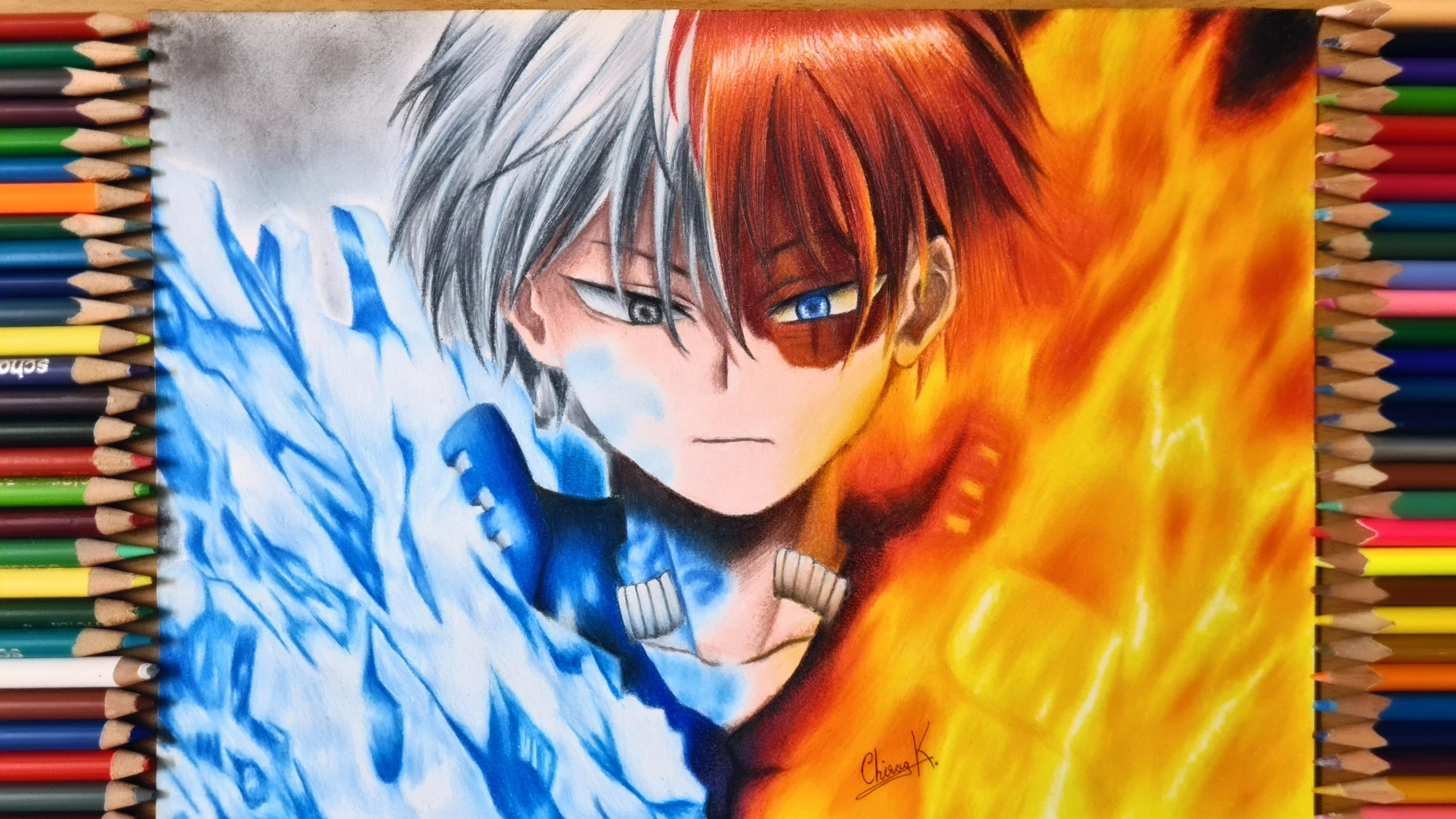 Shoto Todoroki | Pencil Colour Art | IG @griffin__draws | Process video ...