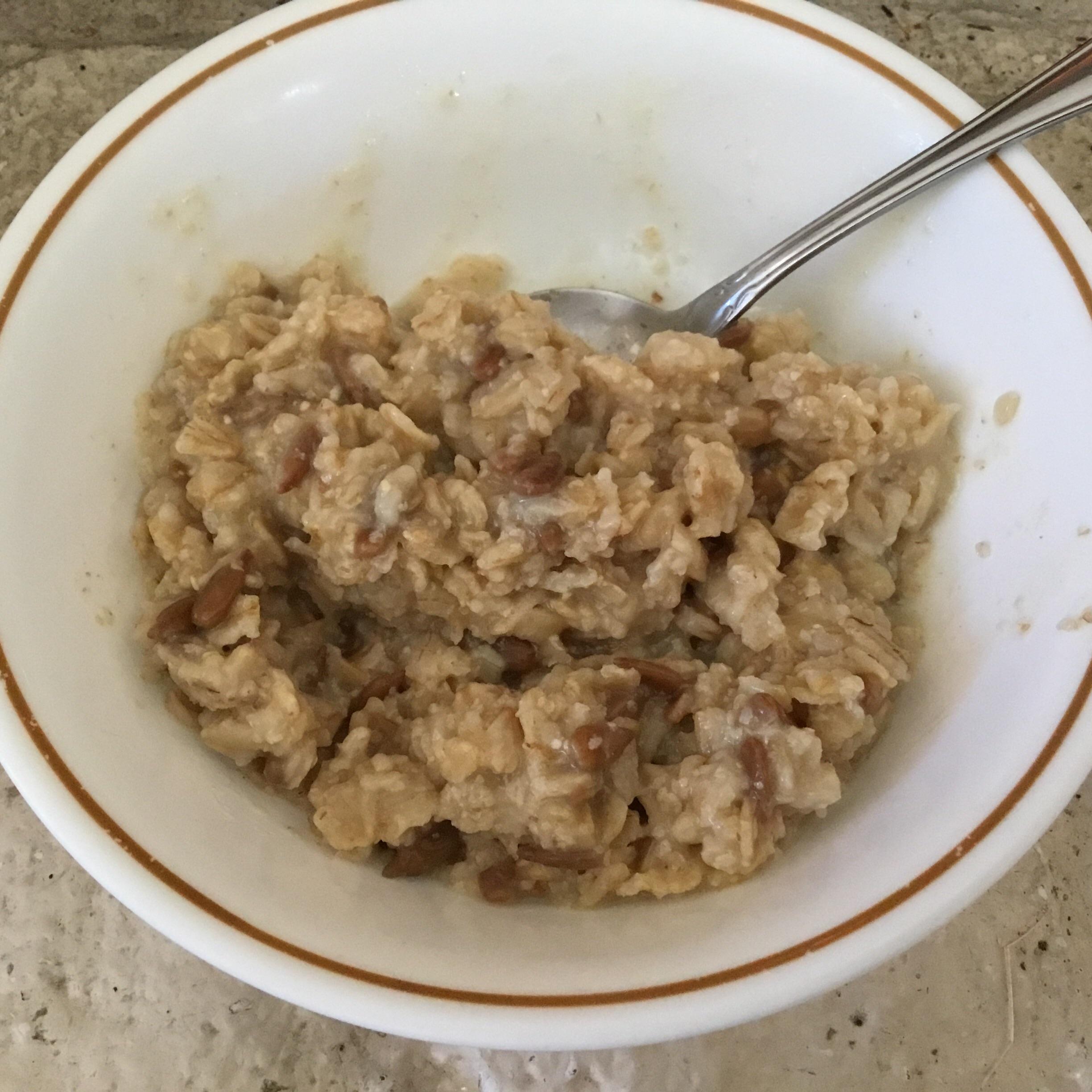 Sunflower seeds and wheat germ mixed in this morning. Served with green