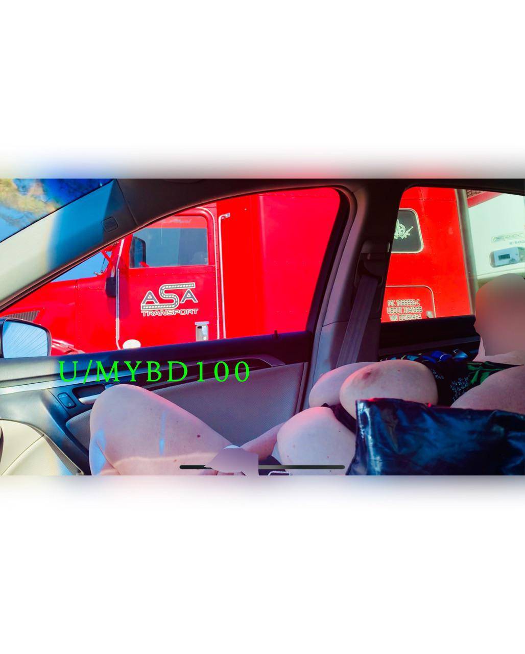 Taking the slutwife out to flash truckers. She loves being put on