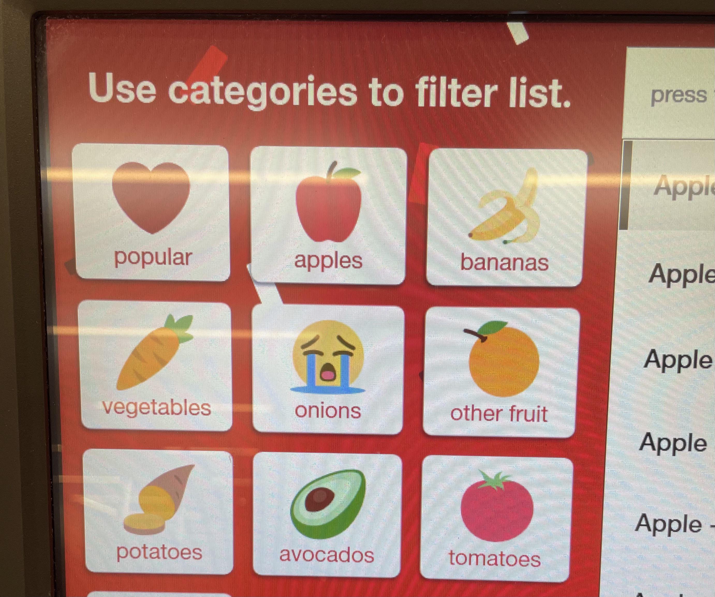 Target uses the crying emoji for the onion button, with actual pictures