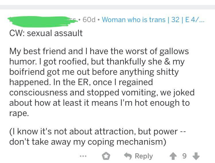 TERFs think gallows humour as a coping mechanism is FETISHIST