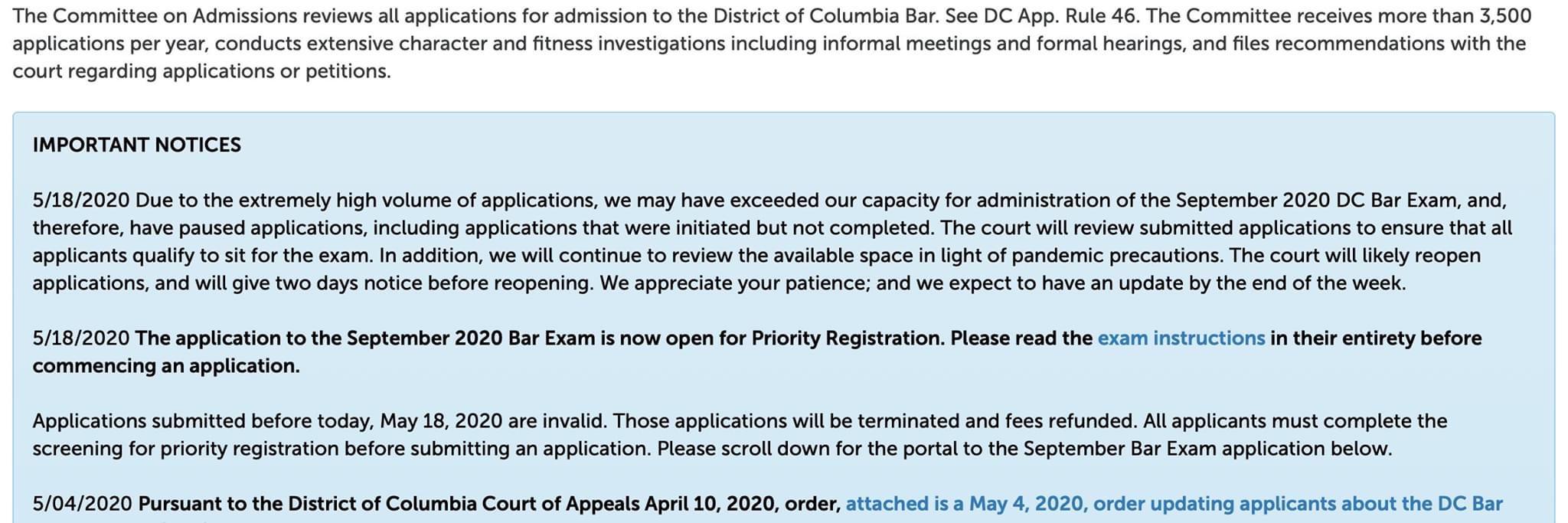 The DC Courts have closed DC bar exam registration after less than 19