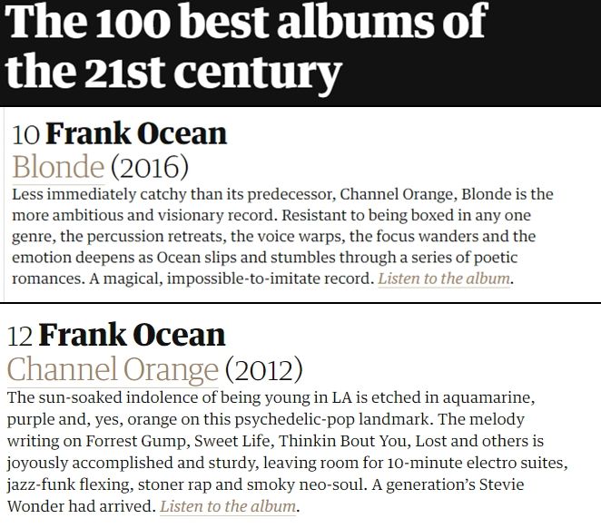 The Guardian s 100 Best Albums Of The 21st Century 10 Blonde 12 The Guardian s 100 Best Albums Of The 21st Century 10 Blonde 12