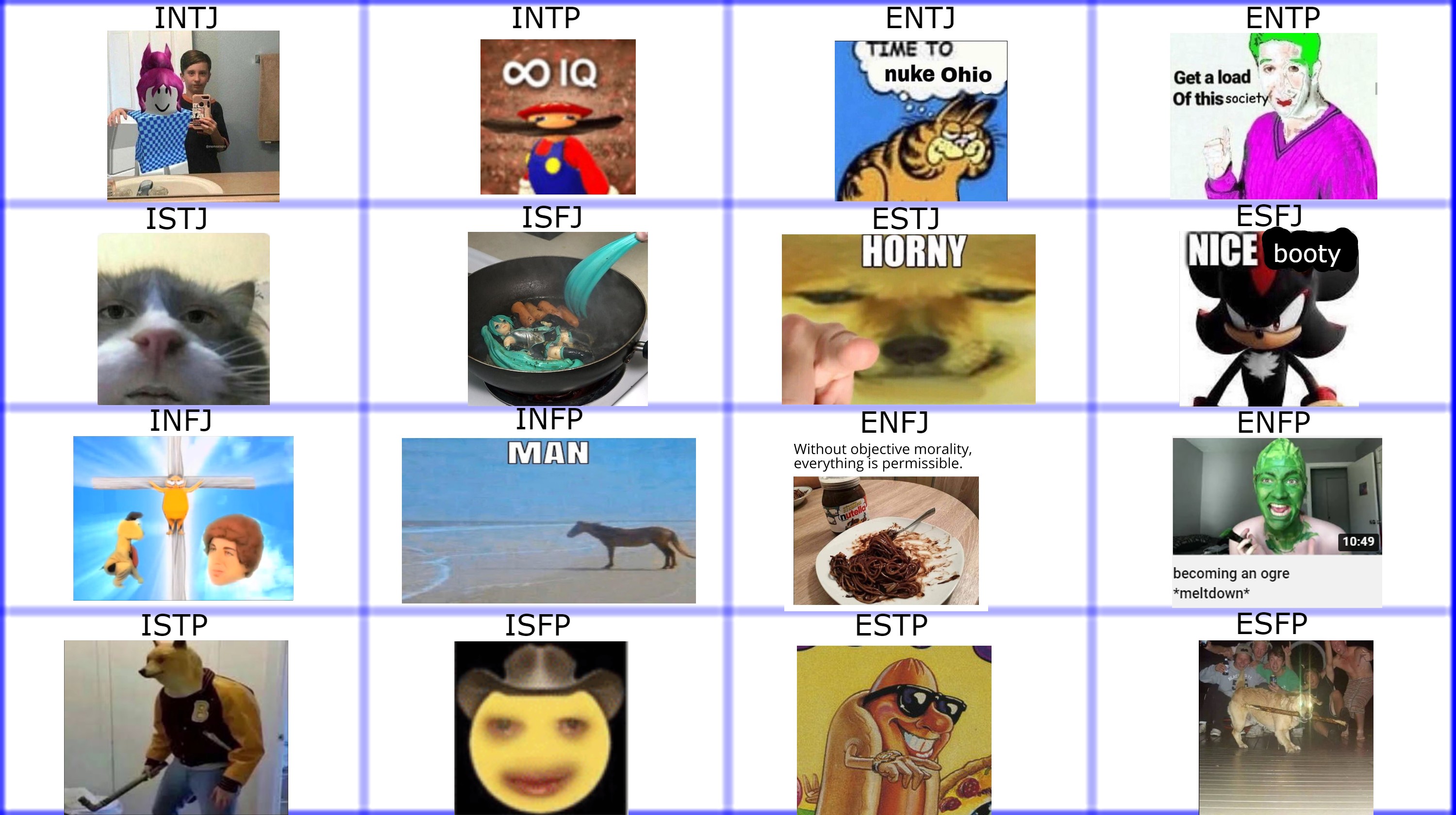 The MBTI types as cursed images on my computer (you may have to zoom in ...