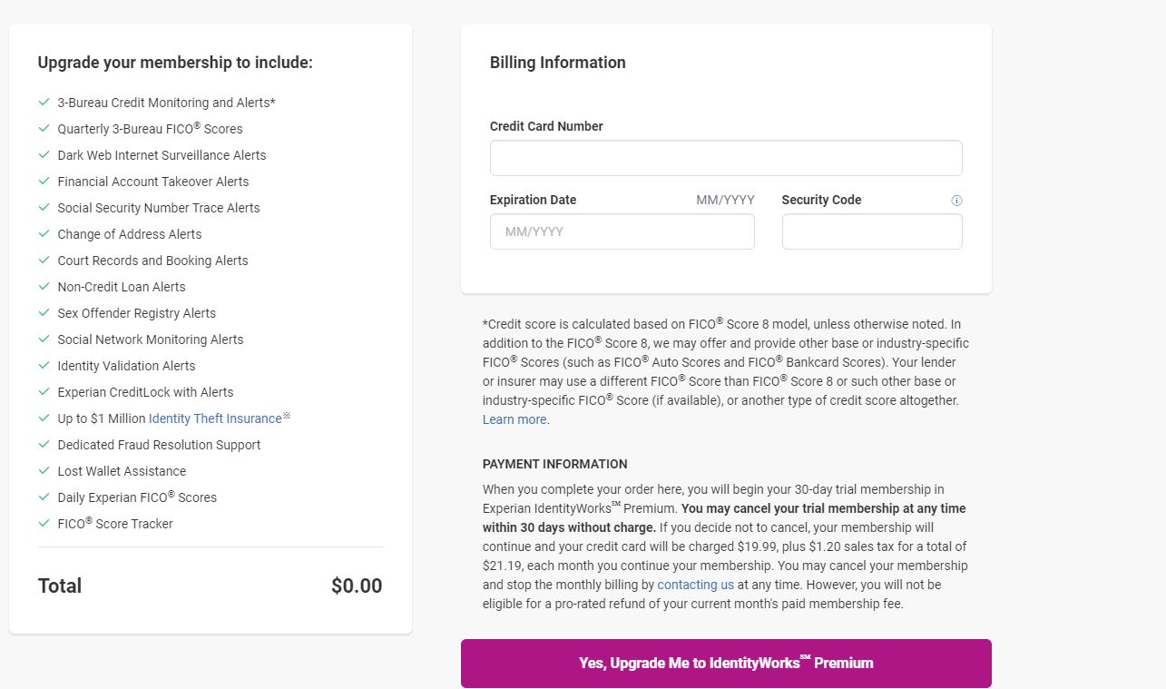 This is the first page when you log in to Experian, and the button to