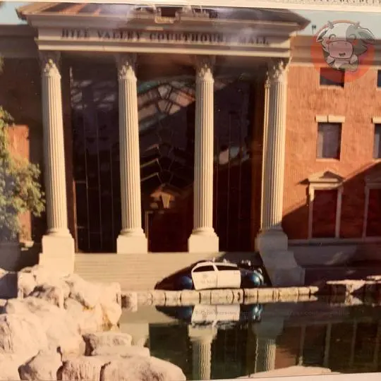 THROWBACK THURSDAY: Welcome to Hill Valley Courthouse Mall. This photo was taken right after (1989) the filming of Back to the Future: Part II, at Courthouse Square on the Universal Studios backlot. You can see the body of water in front of the Courthouse is still filled.