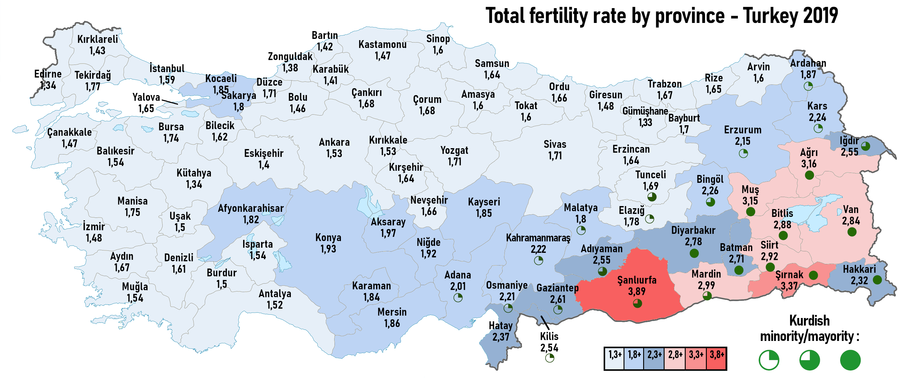 Turkey Inbreeding Map Turskih fertility rates by province - 2019 | Scrolller