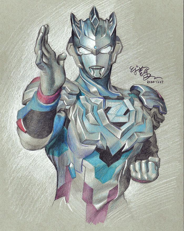 Ultraman Z Alpha Edge. Color pencils on 9