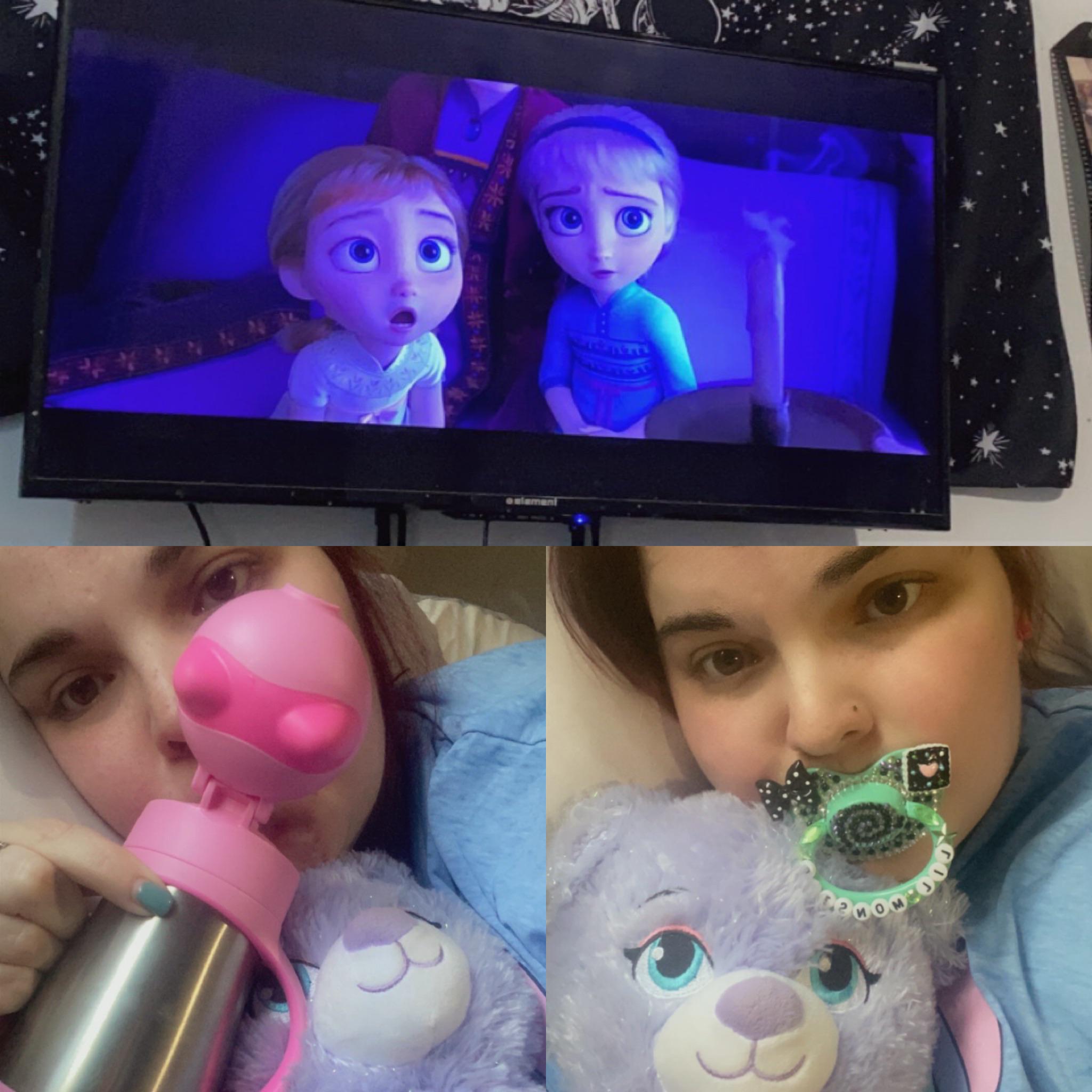 Watching Frozen 2 with my Papa Bear, paci, and sippy! Still feeling ...