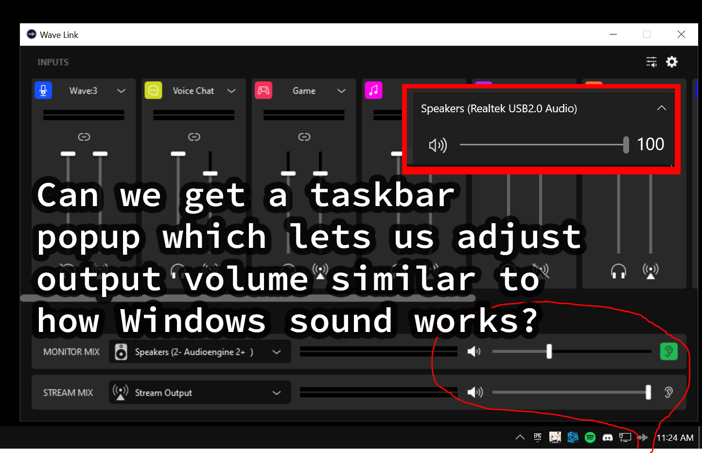 Wave Link feature request easily change monitor mix output volume