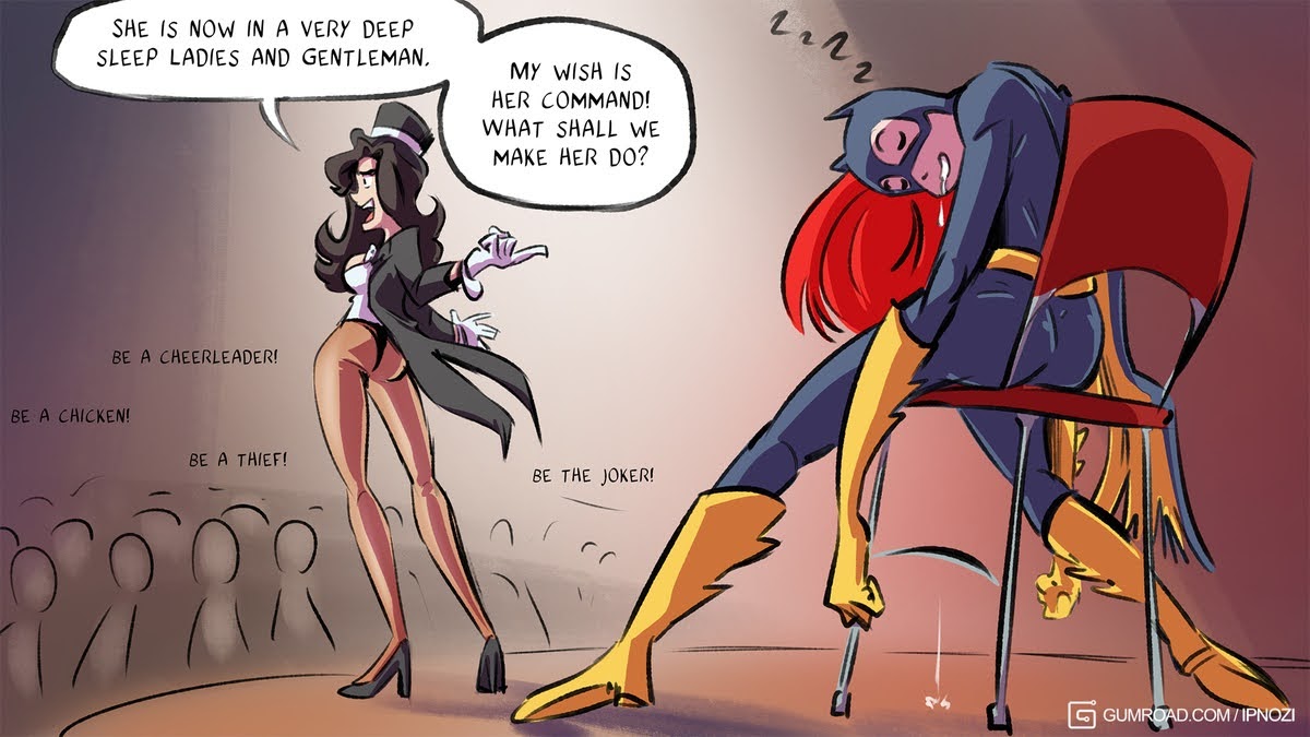 Zatanna having fun with Batgirl on stage Scrolller.