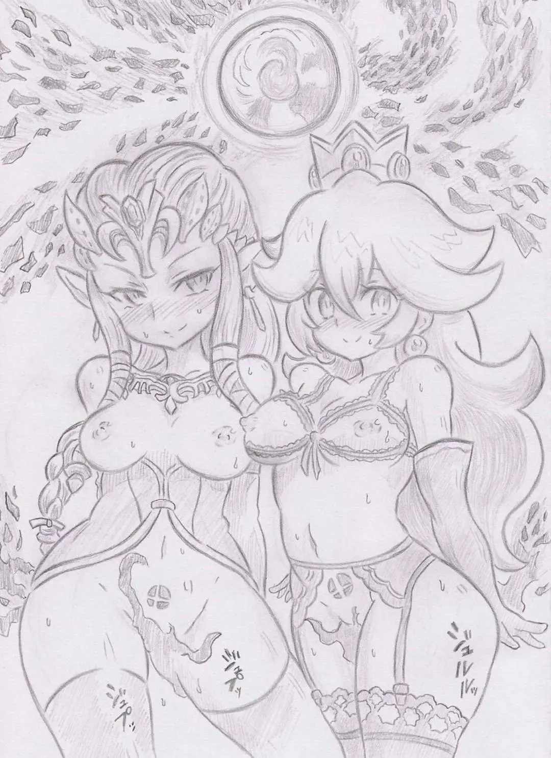 Princess Zelda hentai fan art featuring a busty blonde woman in various erotic poses and outfits