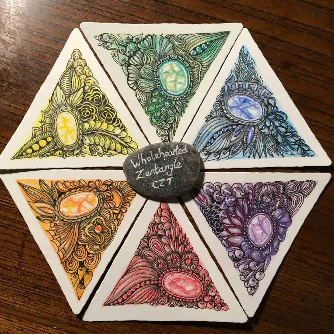 Zentangle Rainbow Mosaic, using 3Z tiles and watercolour pencils.