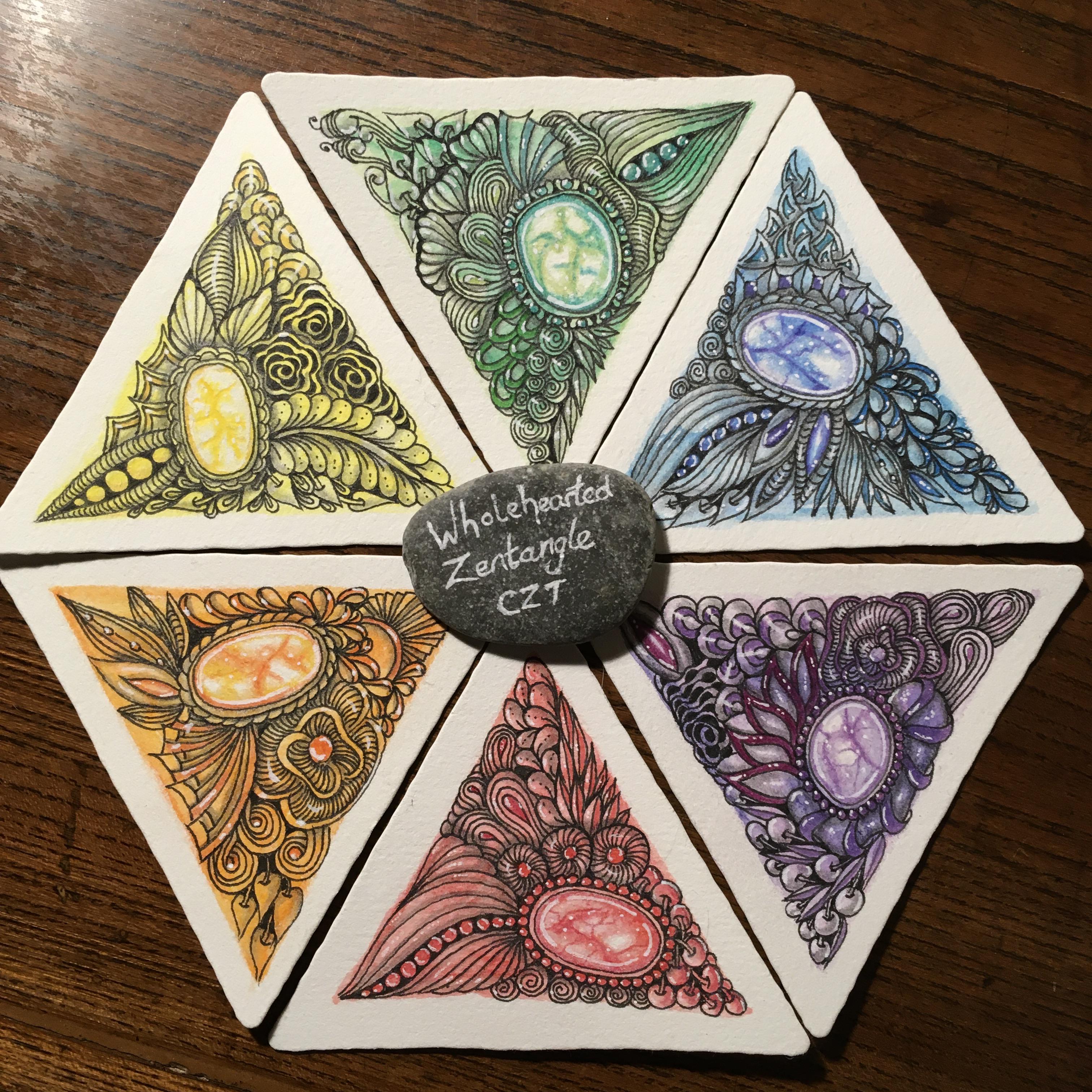 Zentangle Rainbow Mosaic, using 3Z tiles and watercolour pencils