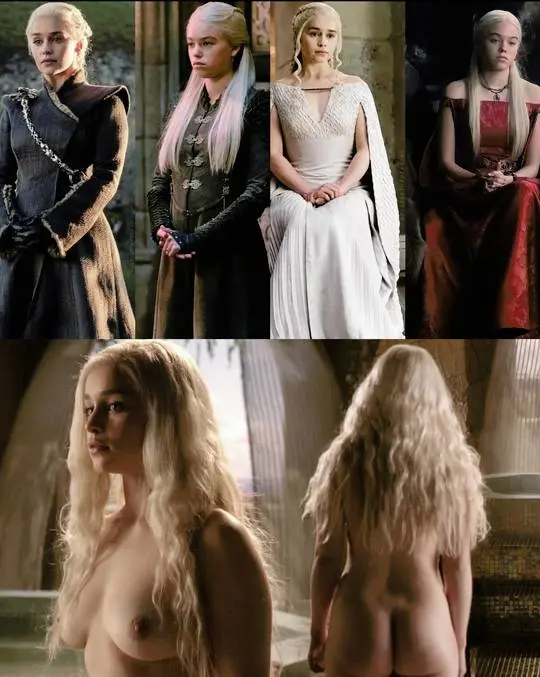 Emilia Clark as Daenerys Targaryen in various costumes and naked poses