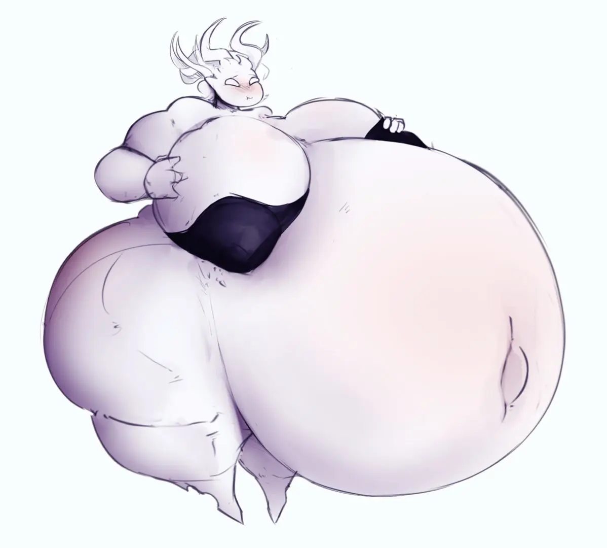 Hyper Albedo from Overlord with a massive fat belly and big tits wearing a black bikini bottom by yatynat