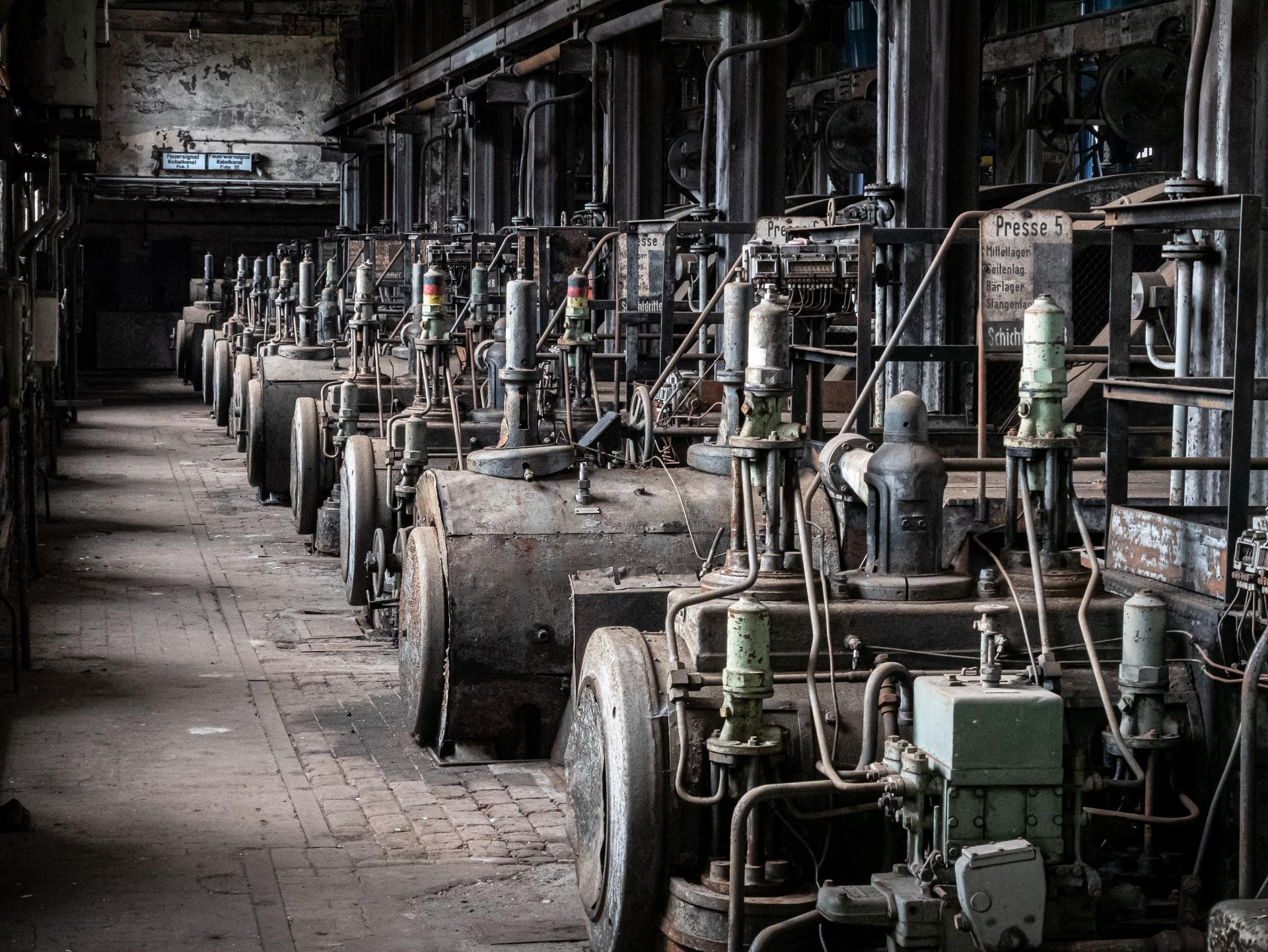 Steam powered lignite briquette presses at the former briquette factory ...