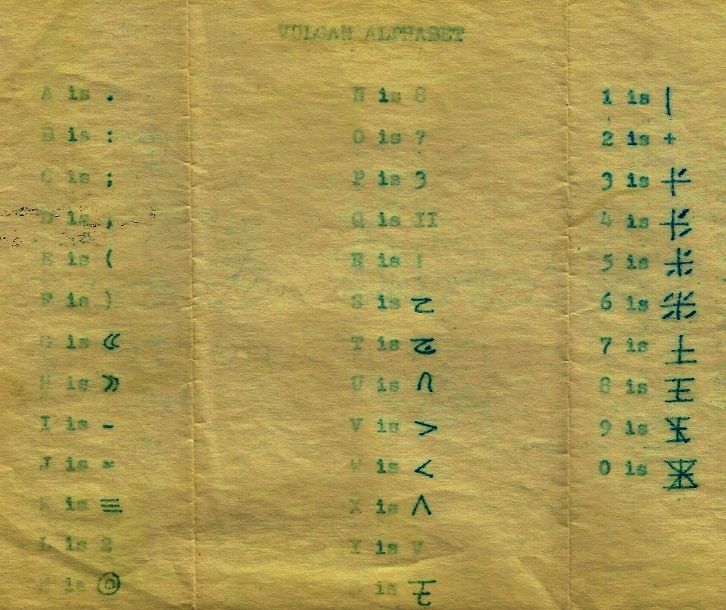 Vulcan alphabet, Candi J. Kolter, 1968 or '69 | Scrolller