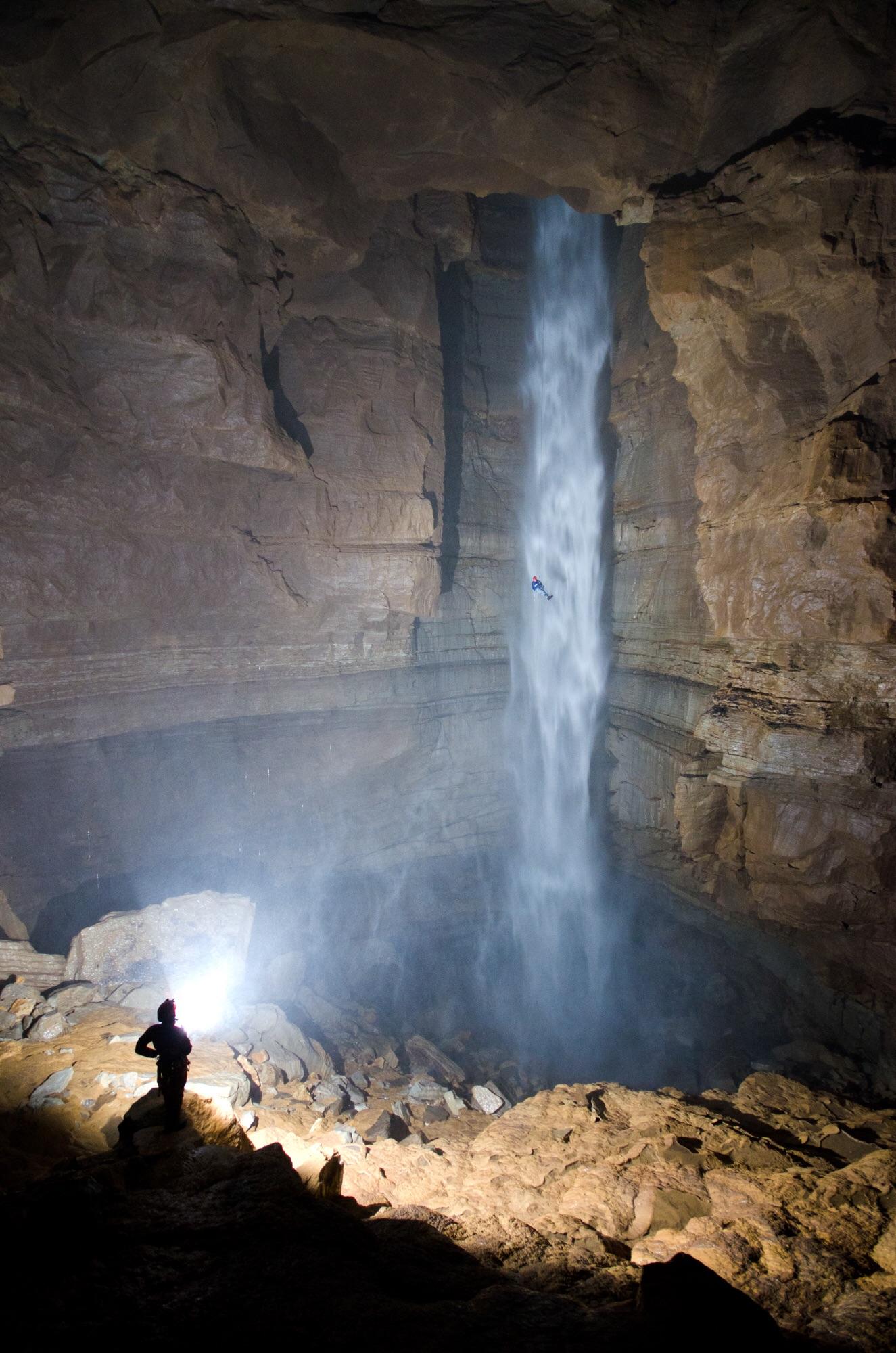 247 foot free fall in a massive underground waterfall! [OC][1325x2000 ...
