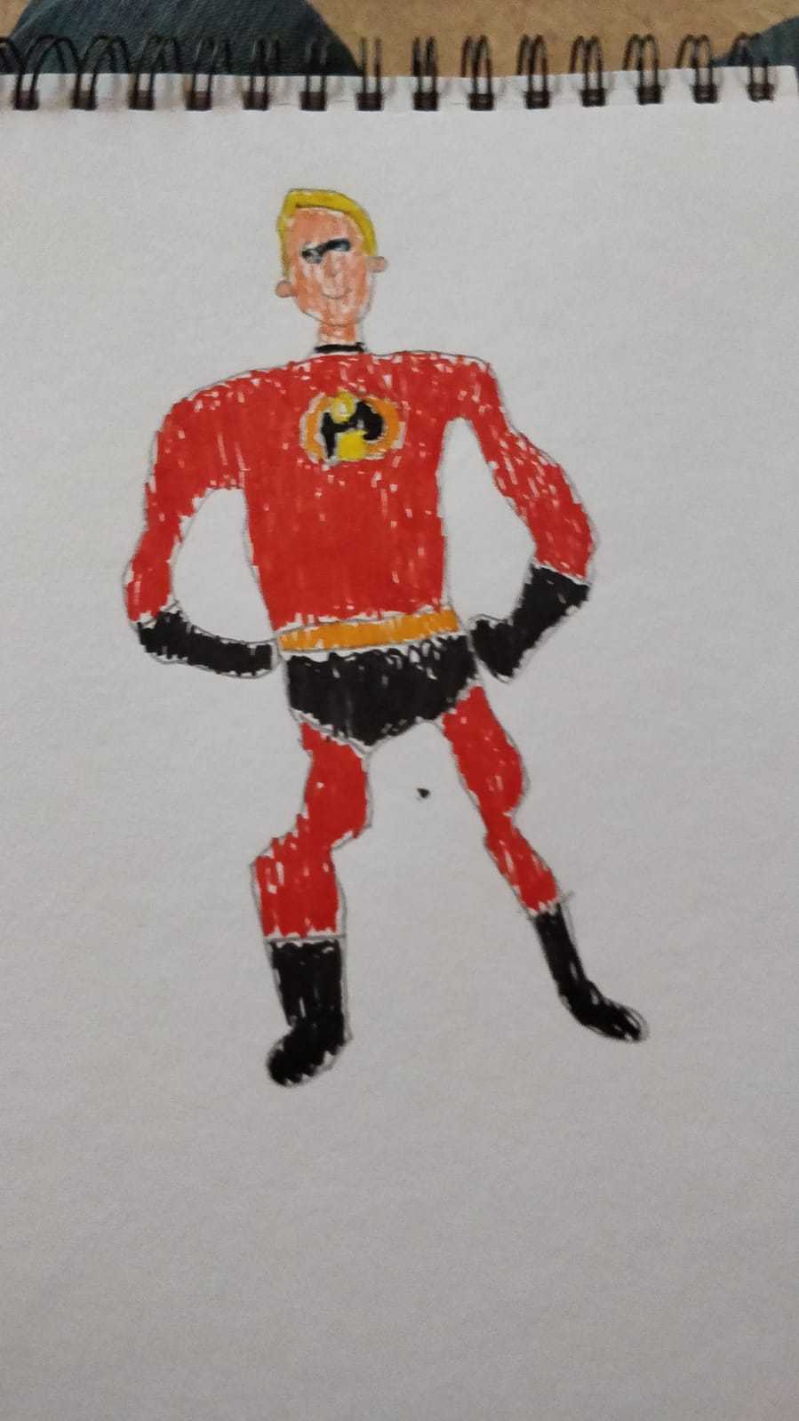 A drawing of Mr incredible from The Incredibles i made in november 2018