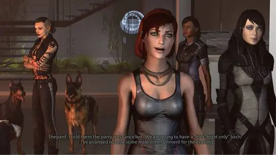 Hentai Beast 3D art by ShittyHorsey featuring a group of women and dogs in a Mass Effect futuristic setting