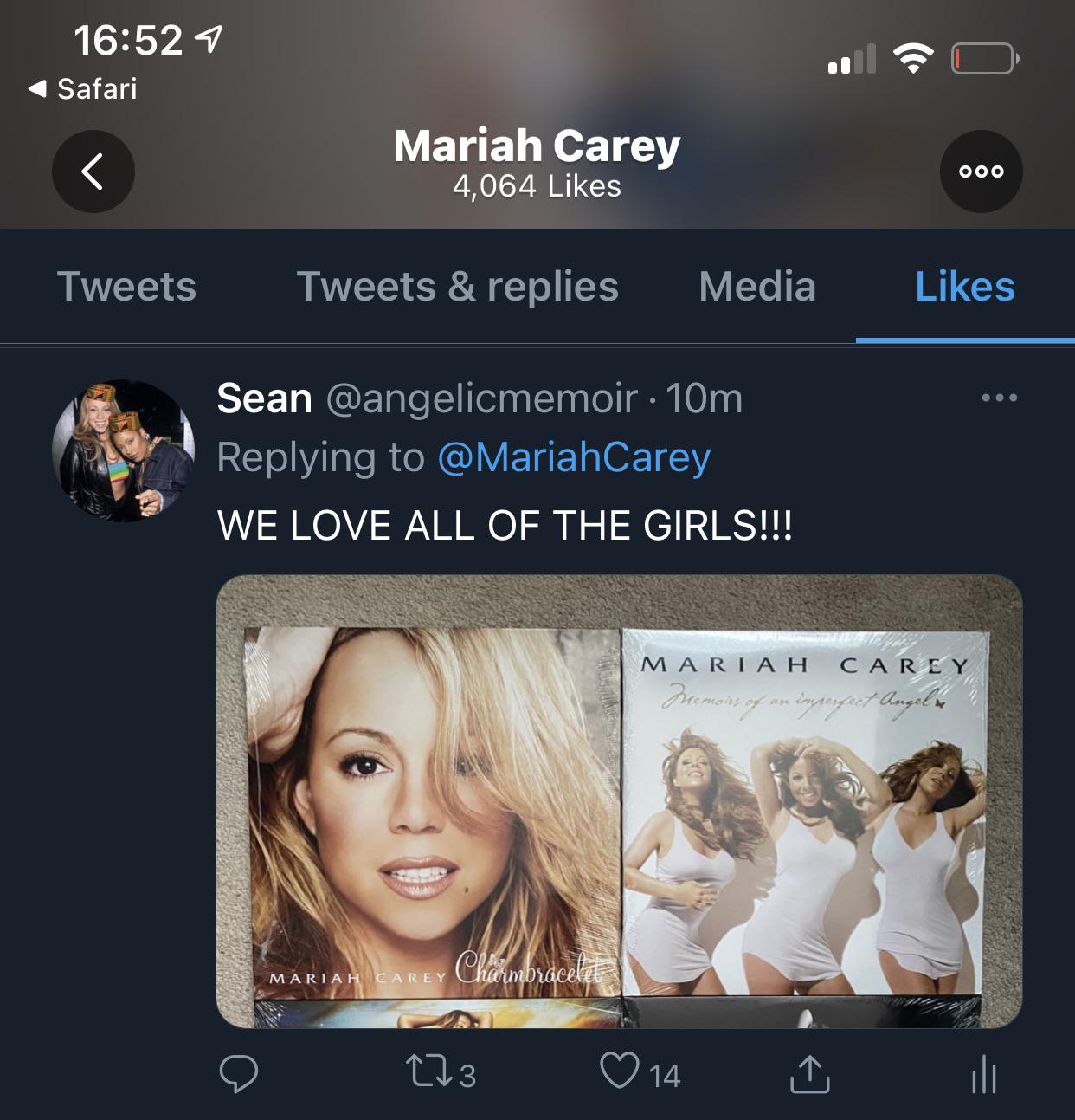 After being absent for a week, Mariah is back on twitter and she liked ...