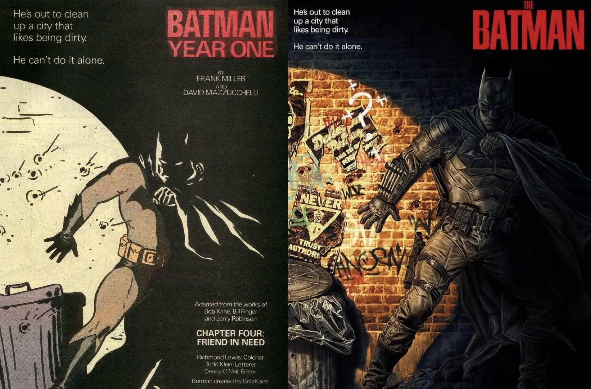 [Artwork] Page from Batman Year One (Art by David Mazzucchelli) and The Batman homage poster (Art by Lee Bermejo)
